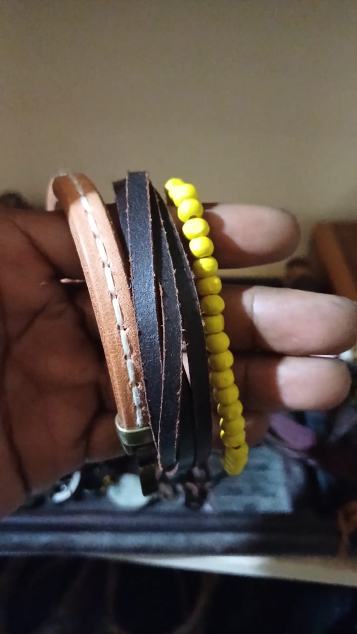 Unisex leather bracelet multi *** brown