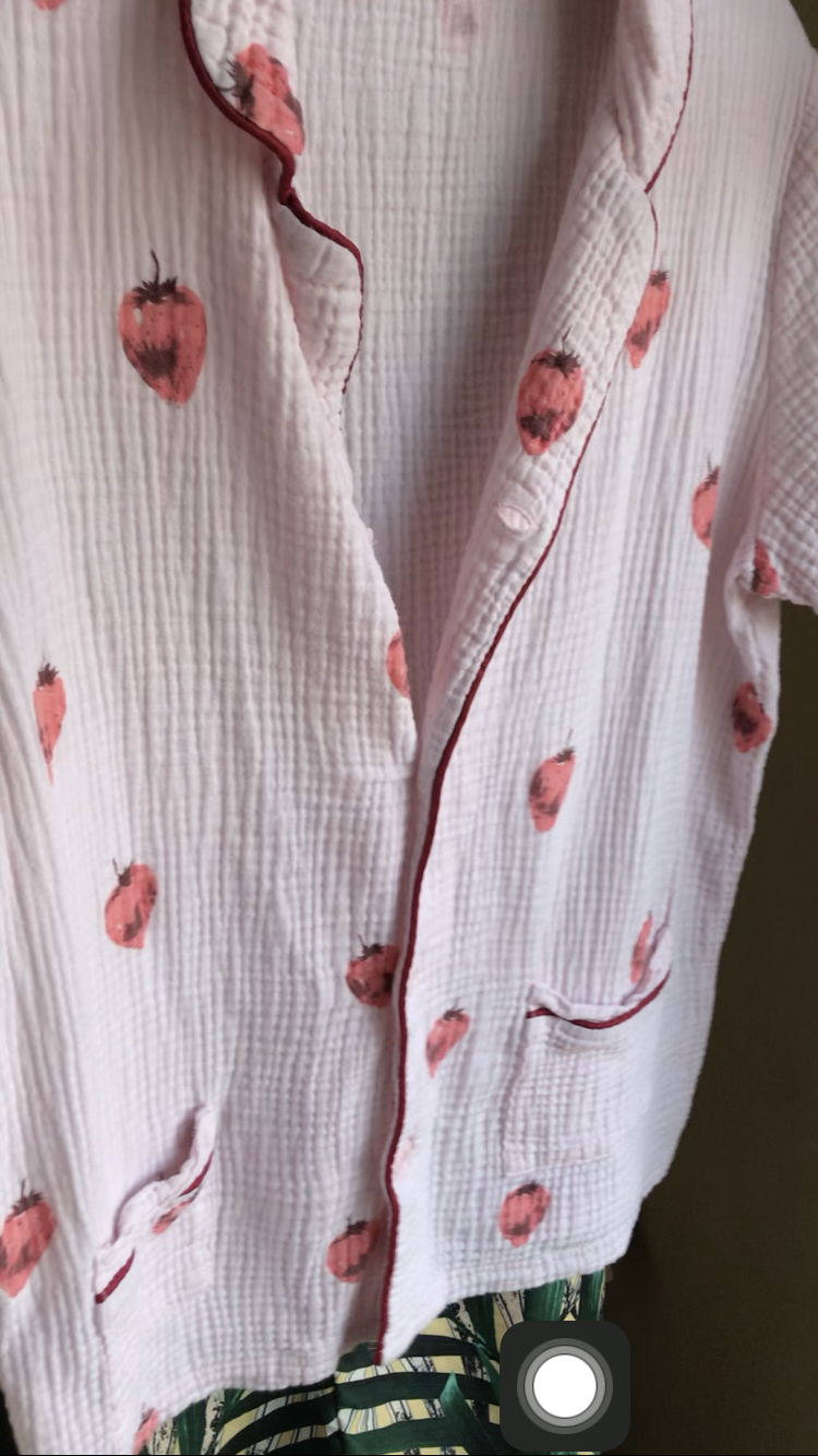 vintage strawberry print button shirt organic soft
