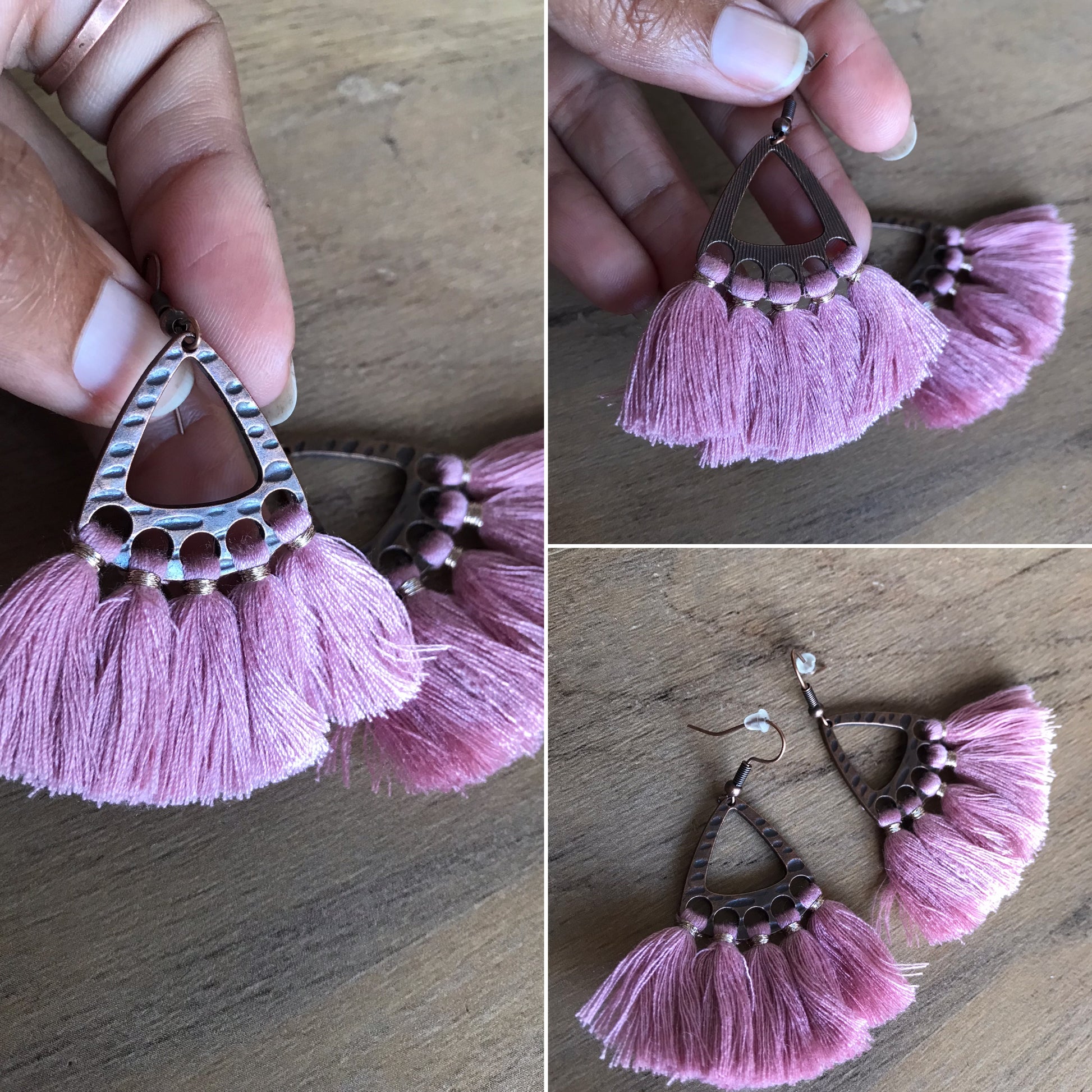 new blush tassel pendant earrings