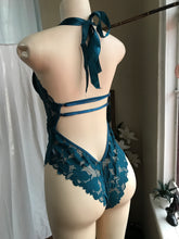 Load image into Gallery viewer, New Teal lace bodysuit ribbon. L
