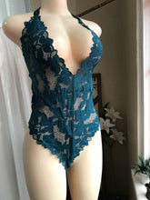 Load image into Gallery viewer, New Teal lace bodysuit ribbon. L
