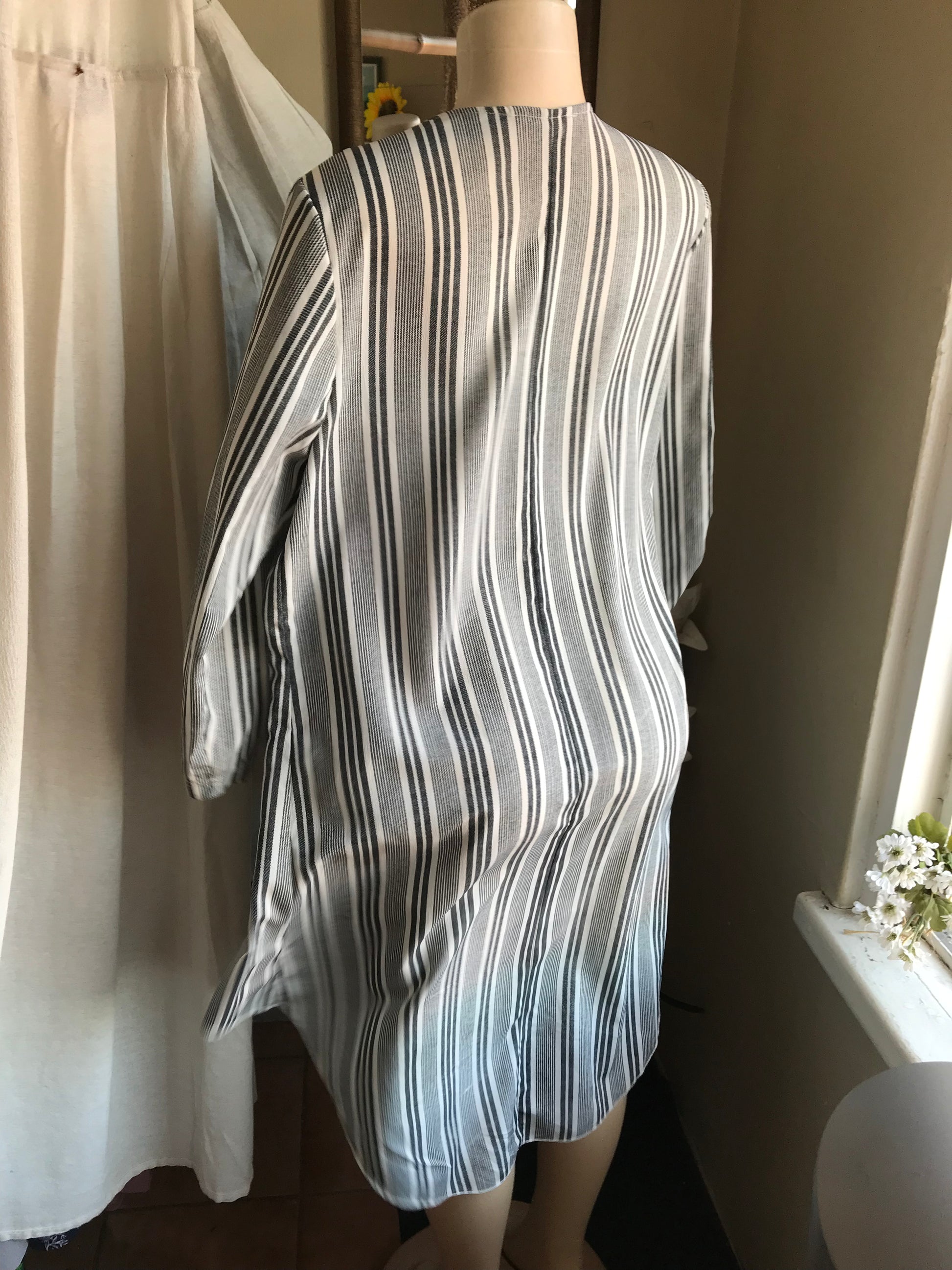 grey stripe kimono cover ruche sleeve ... L