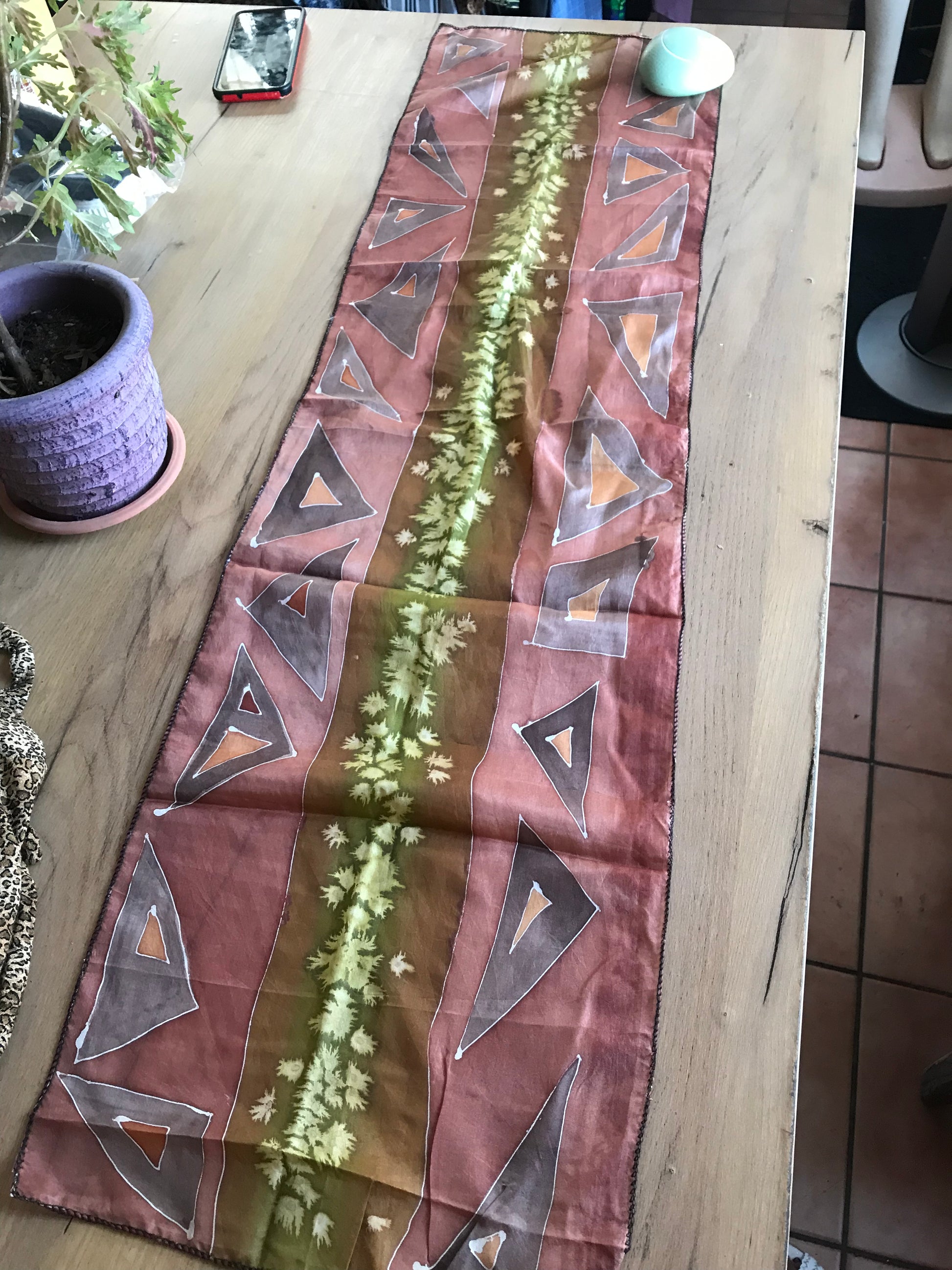 vintage brown tribal print sheer scarf