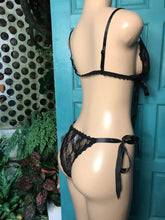 Load image into Gallery viewer, lllNew white 2 piece lace lingerie. S &amp; L • New black 2 piece ribbon tie S &amp; M
