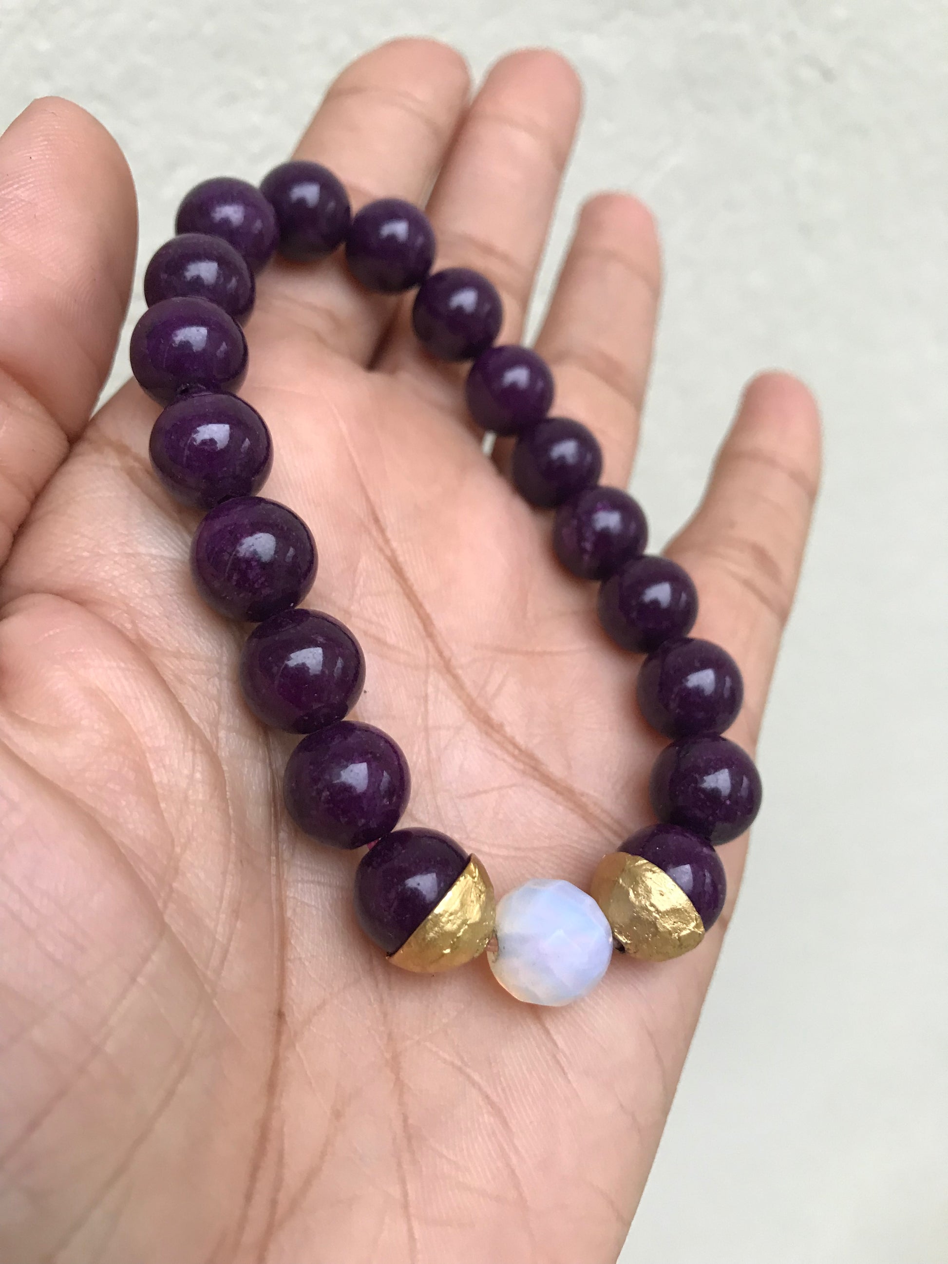 Deep royal purple stretchy bracelet *** stone