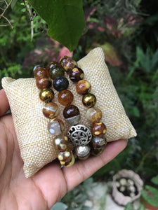 Pattern brown stretchy bracelet *** stone