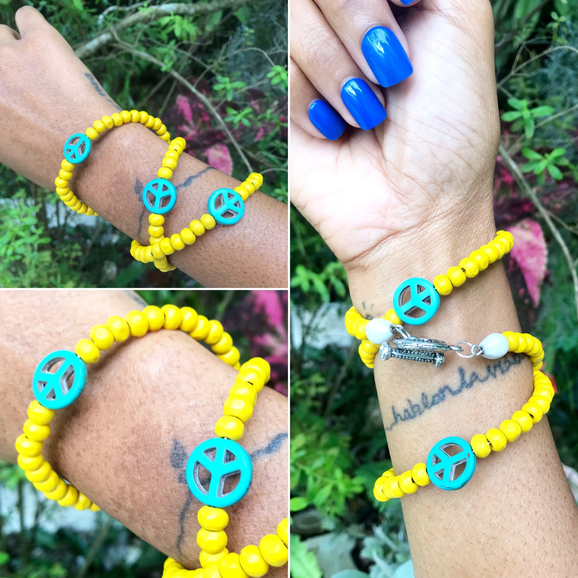 New slinky multi bracelet *** turquoise charm / wood (TNJ original) s/m