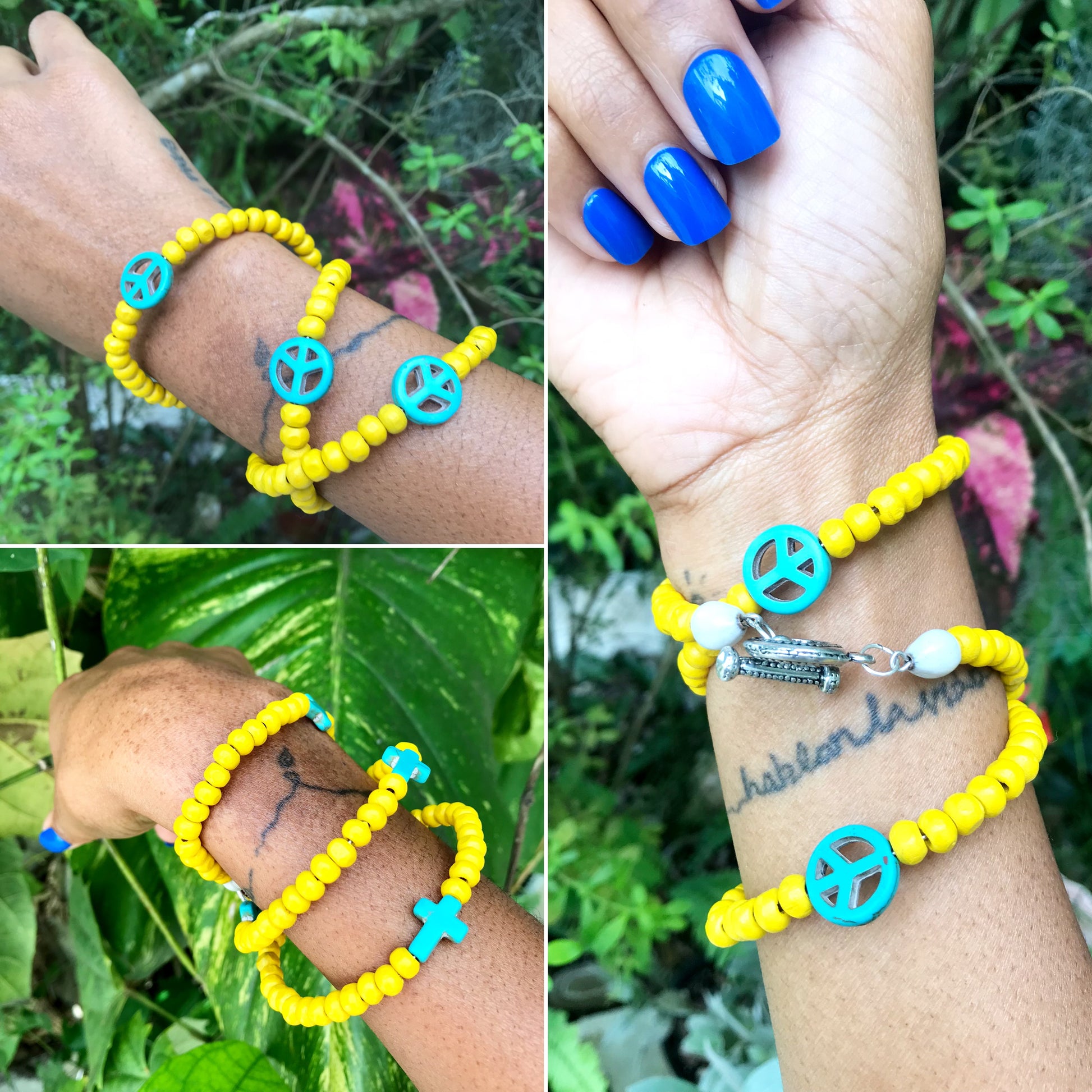 New slinky multi bracelet *** turquoise charm / wood (TNJ original) s/m
