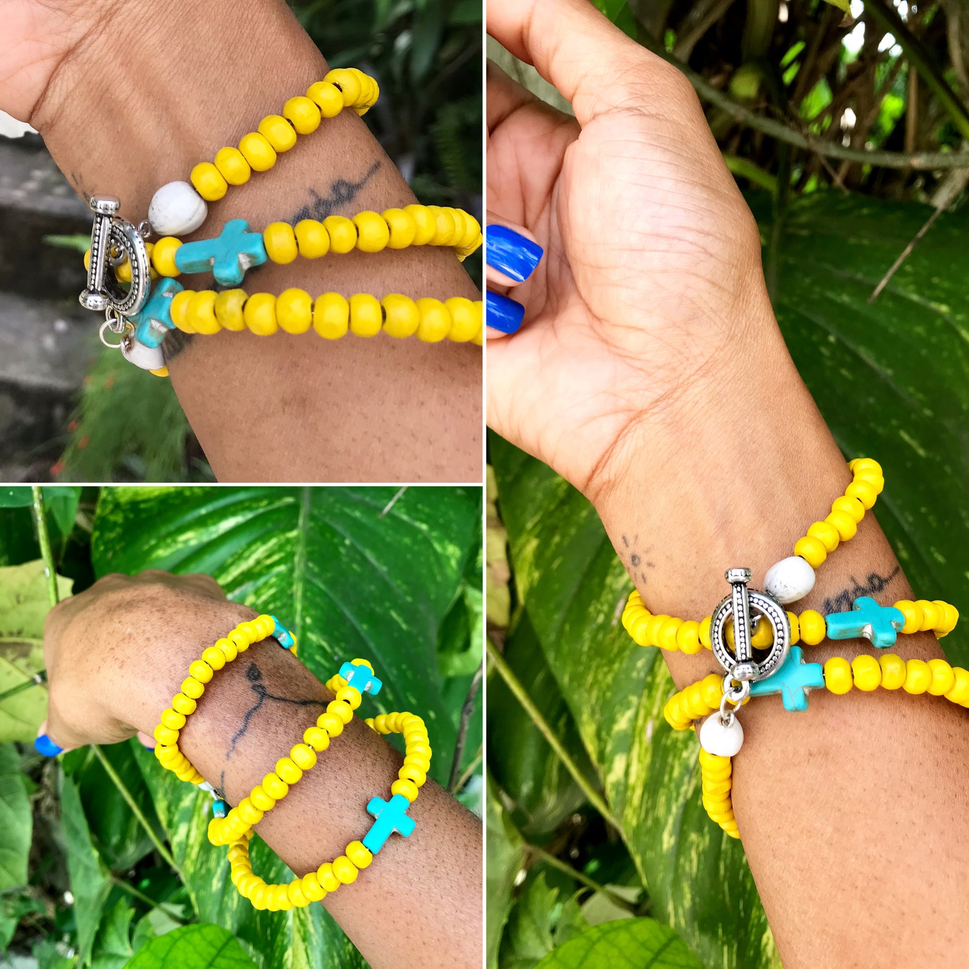 New slinky multi bracelet *** turquoise charm / wood (TNJ original) s/m
