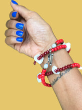 Load image into Gallery viewer, New/Repurposed slinky multi bracelet *** red gem / wood L/XL (TNJ original)
