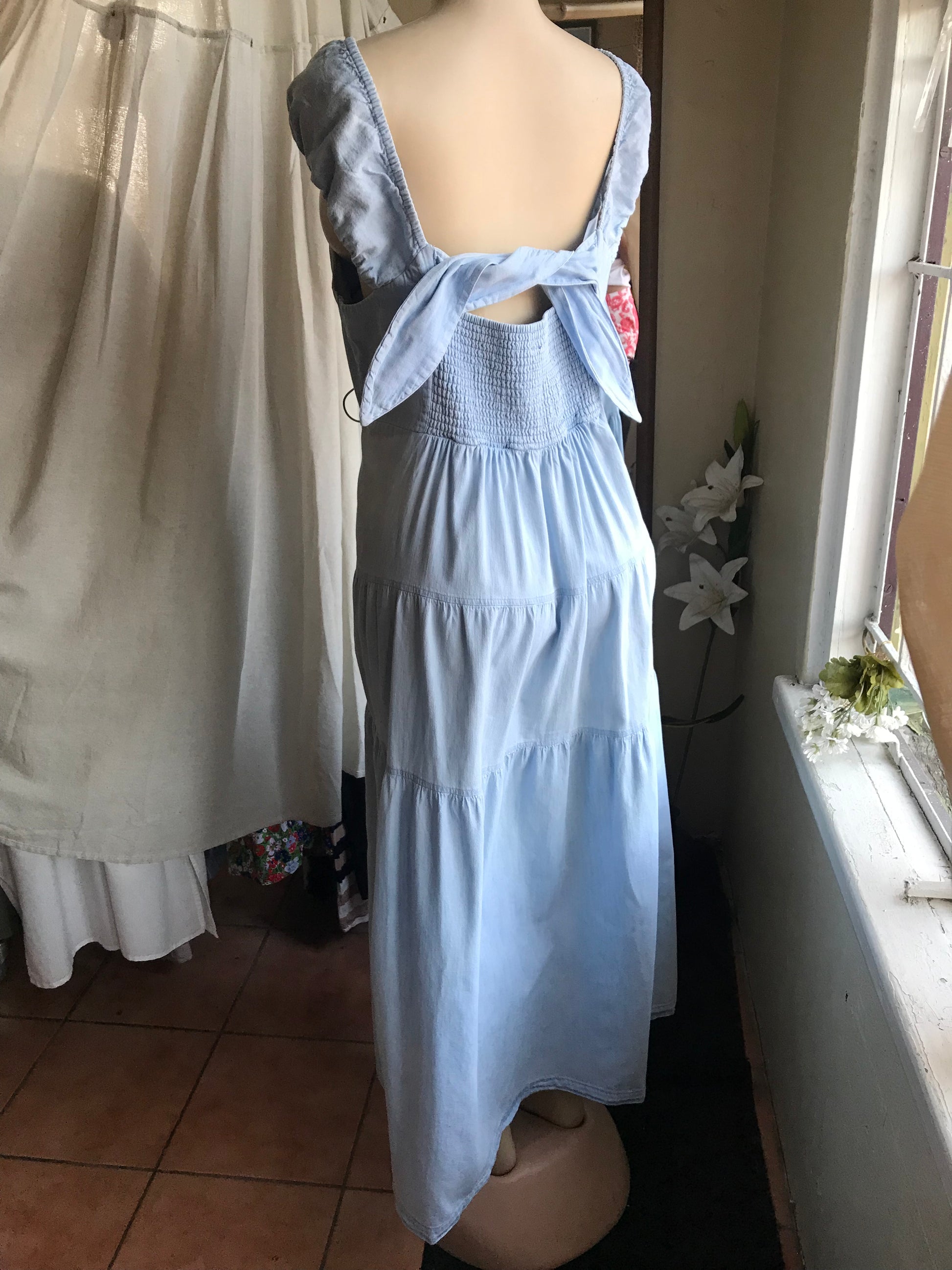 Denim ruffle maxi dress tied /XL : 2x