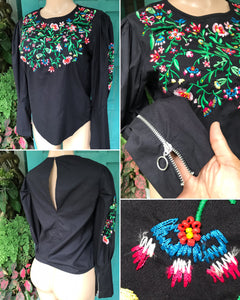 lllZara black embroidery beaded zip blouse... xs/ s