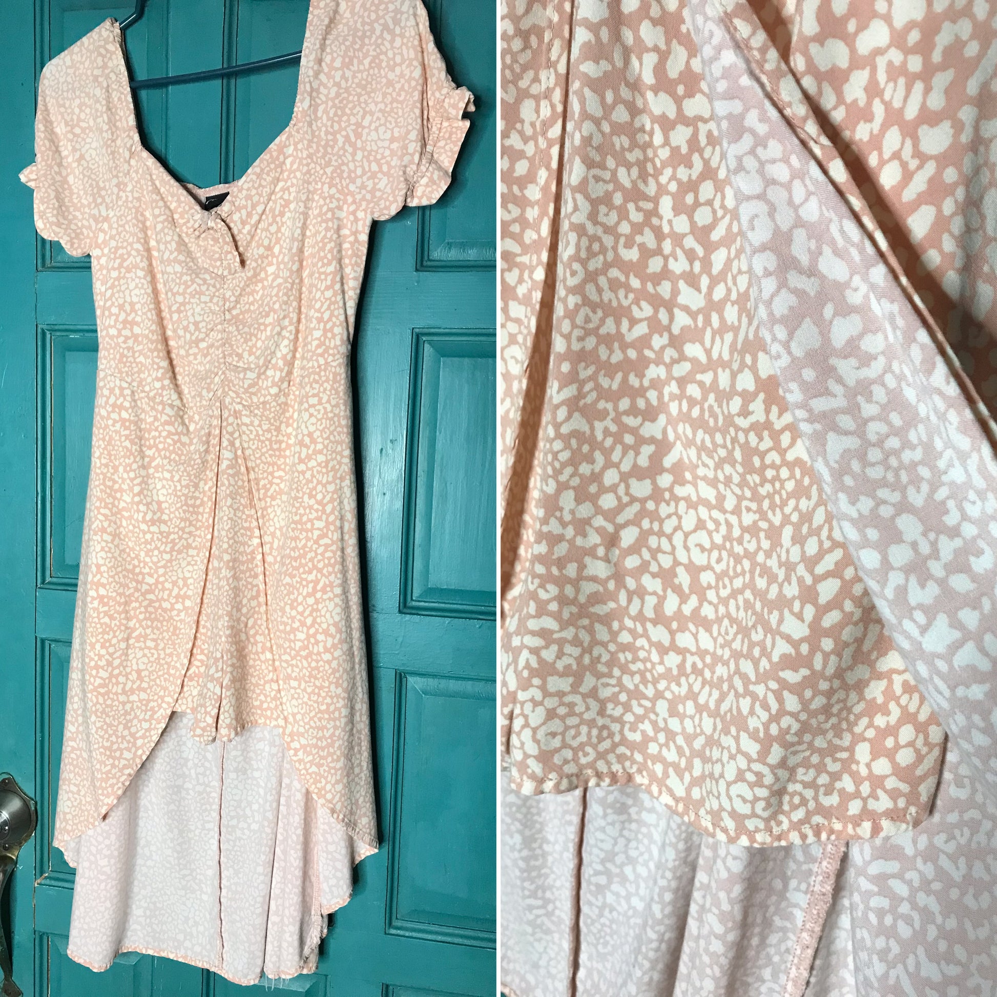 Nude print puff sleeve brunch romper dress ~~~ xs/s