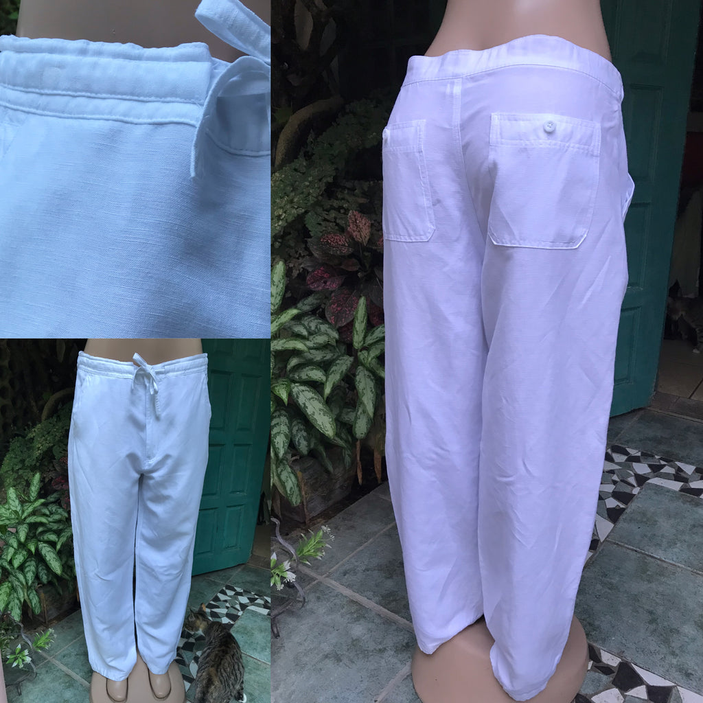 vintage organic white draw string loose pants ::: L/xl ,,,