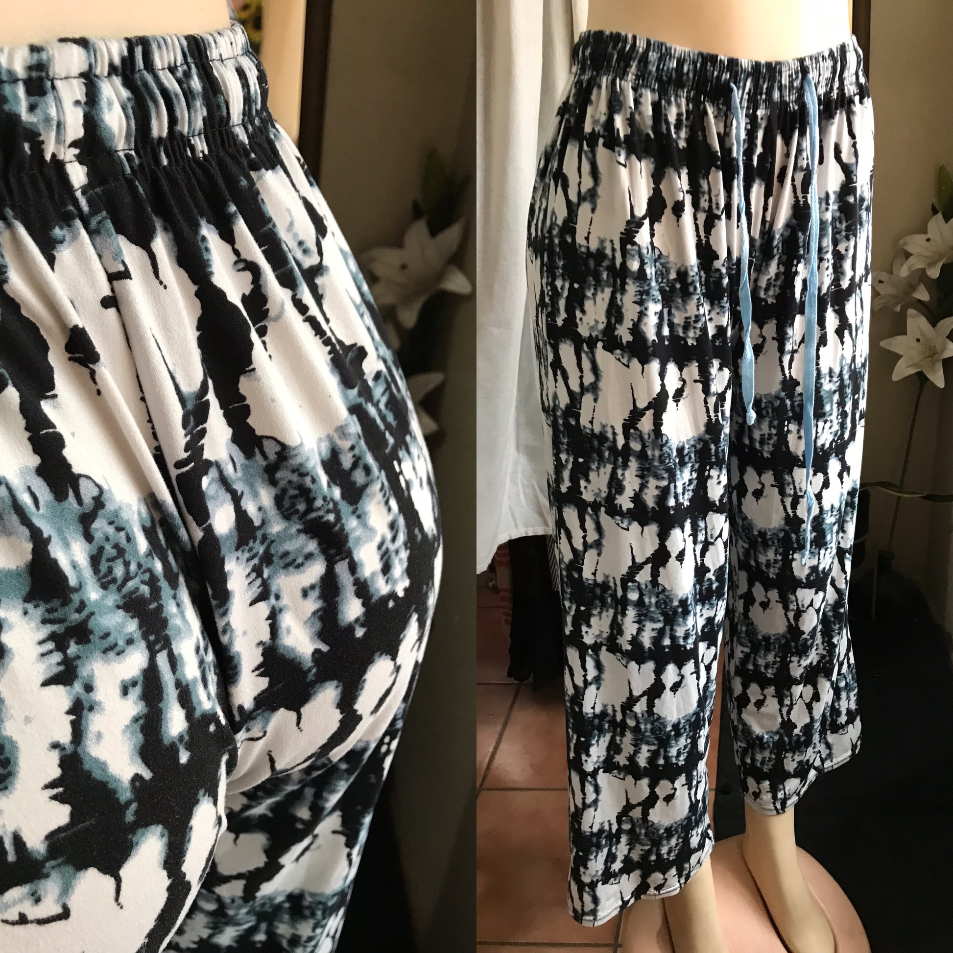 soft b&w tie dye loose pants ::: m