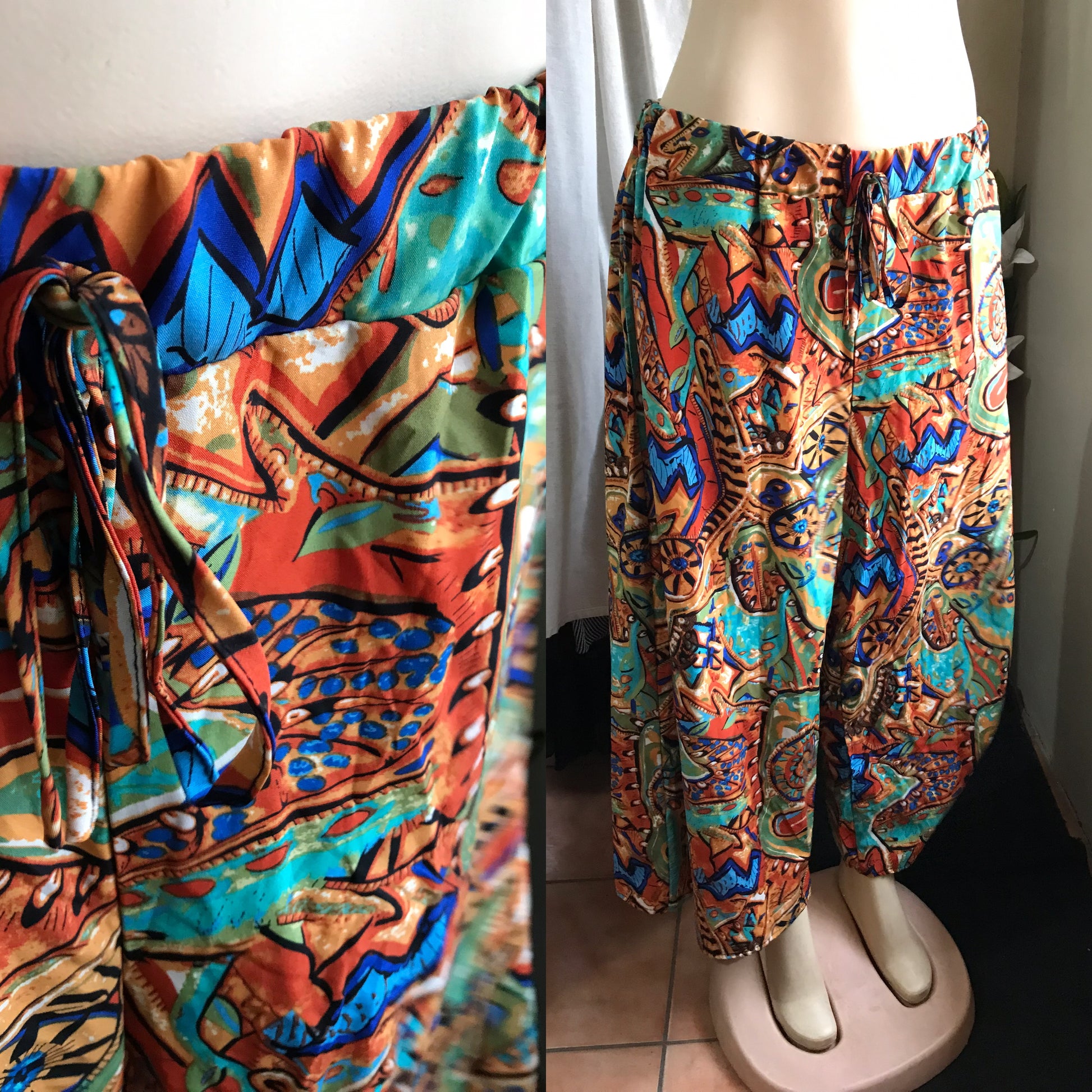 vintage earth toned pattern loose pants ::: /xl