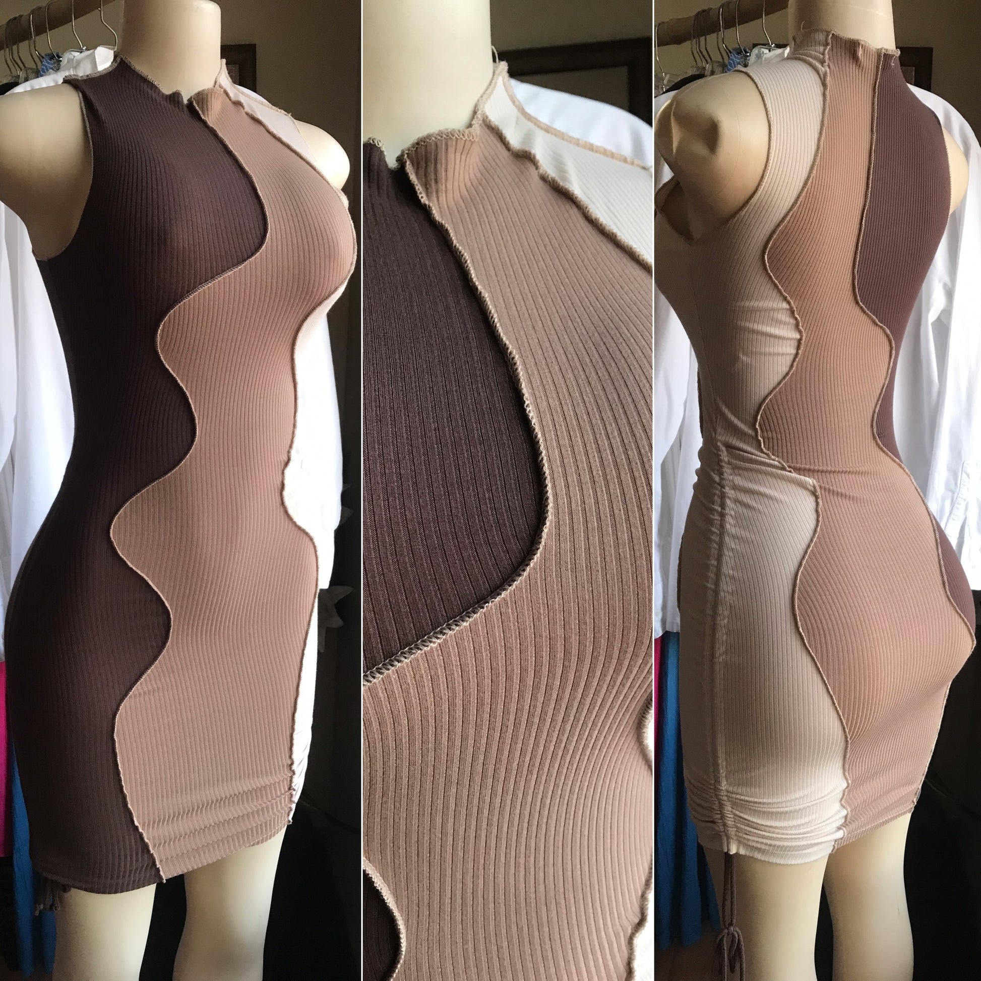 brown swirl bodycon dress xs/ s