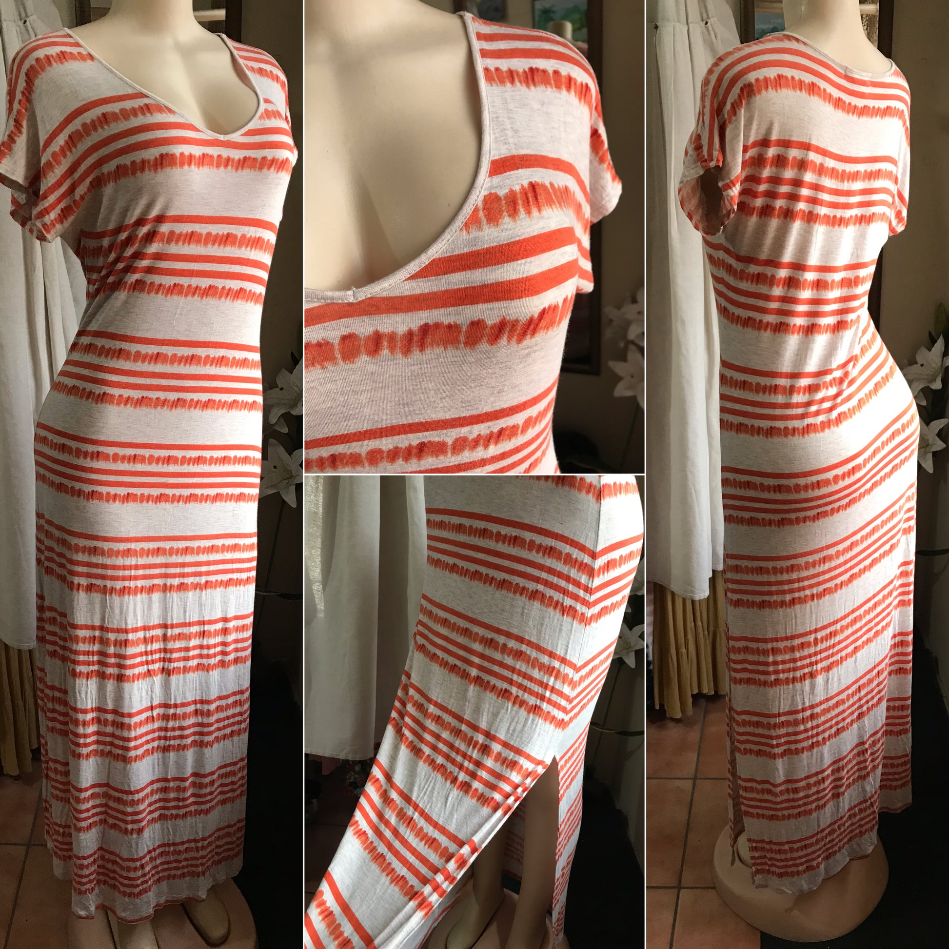 orange stripe maxi tee dress . m to L