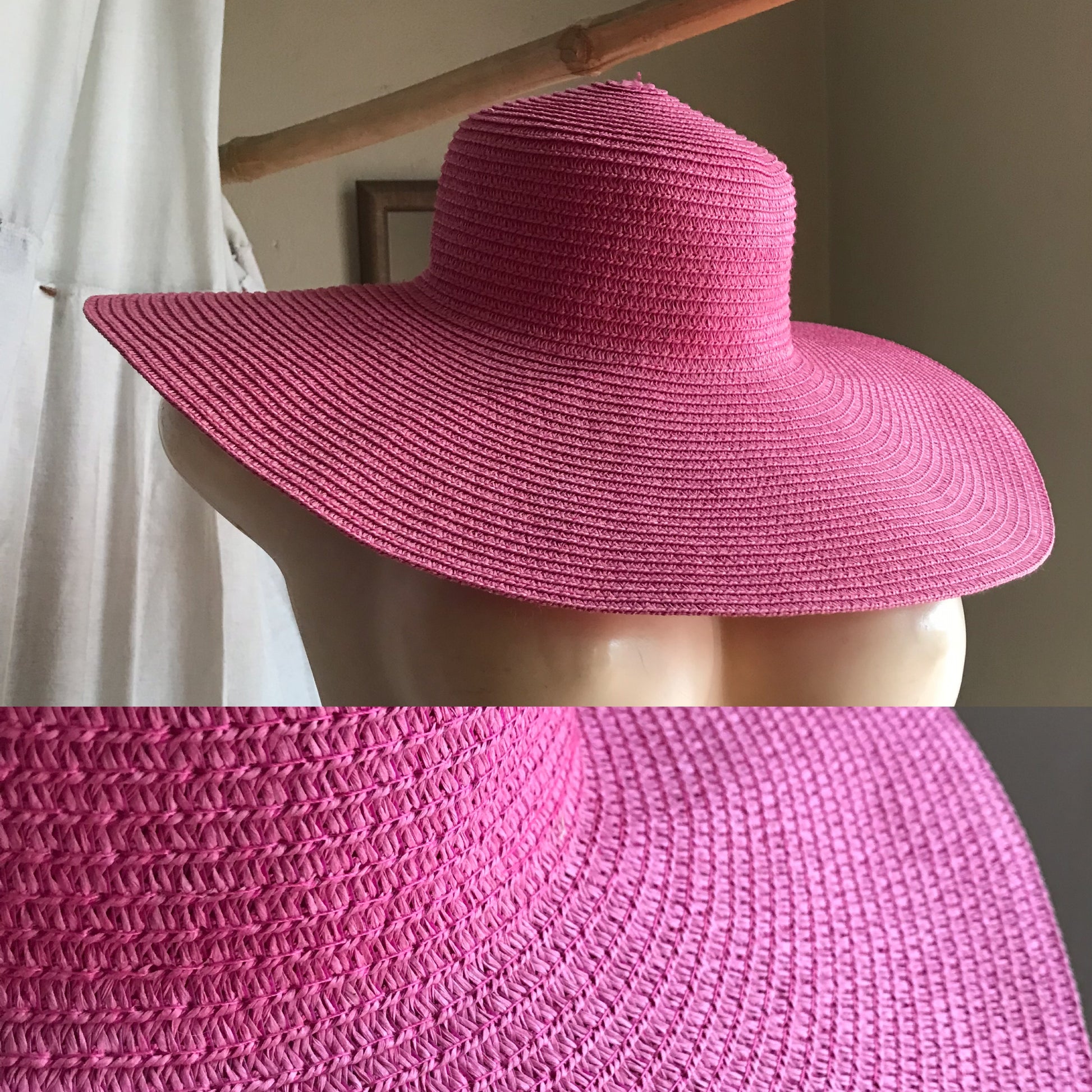 pink broad brim stush hat