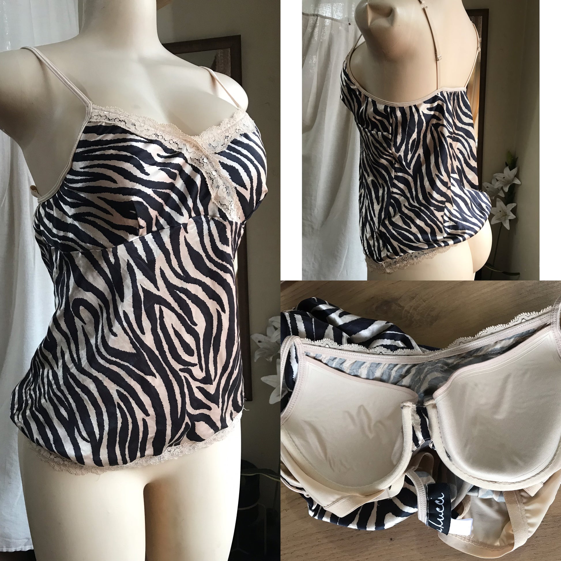 34C silky zebra spaghetti lingerie blouse ... M