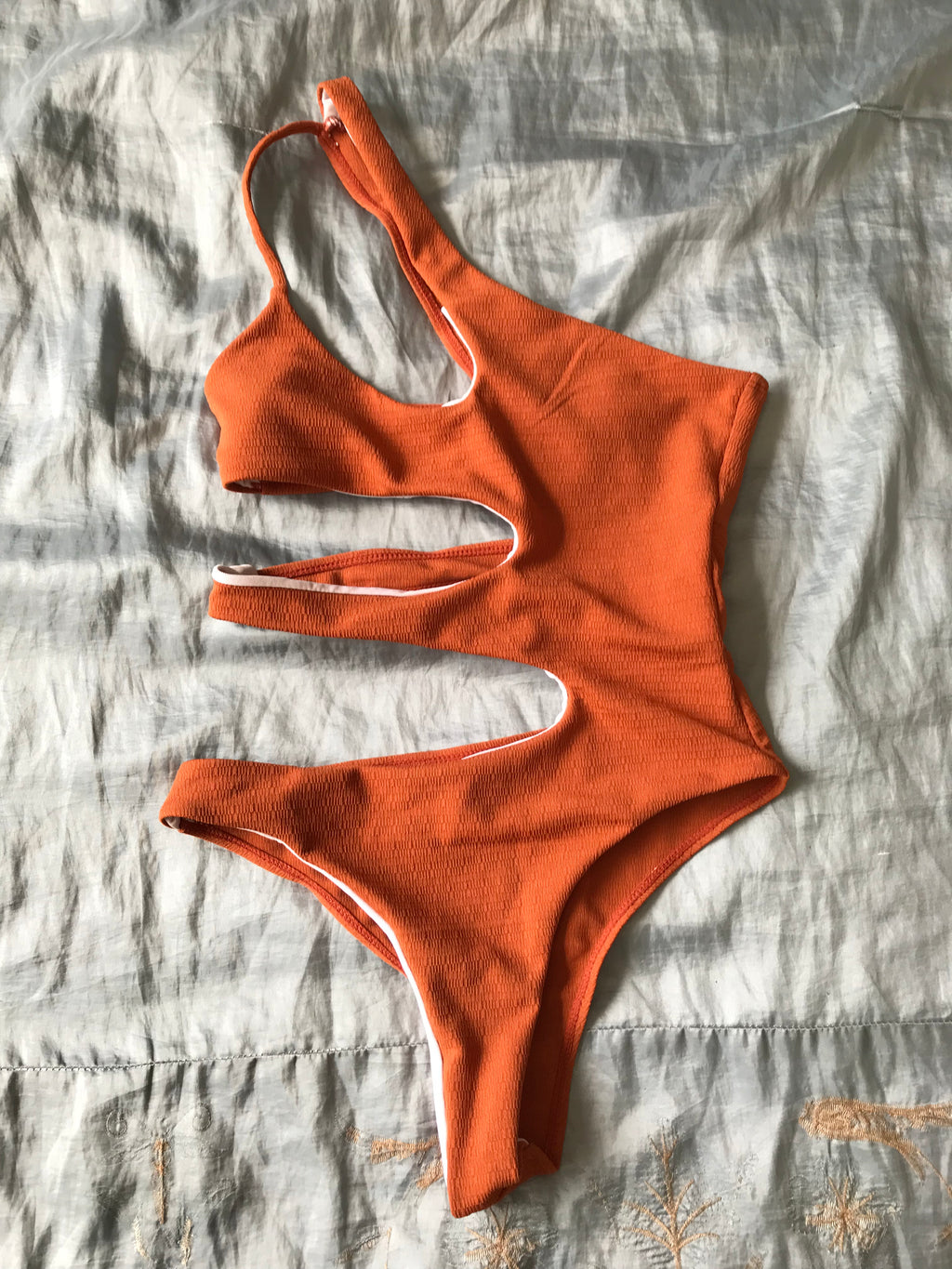 rust one piece cutout swim suit xs/