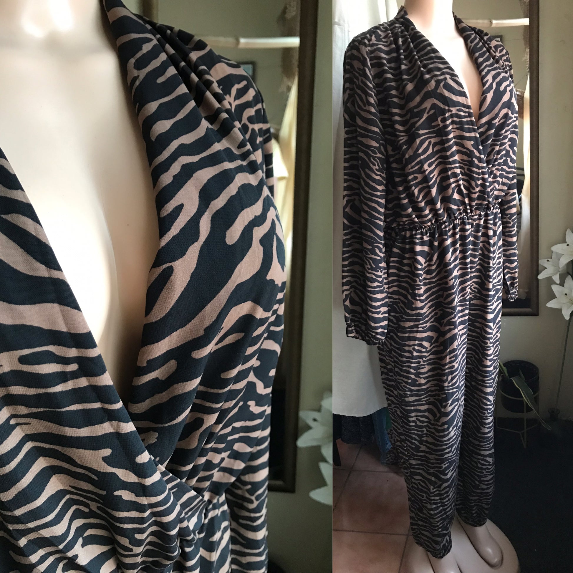 FNova Brown zebra stripe jumpsuit ~~~ L to /XL