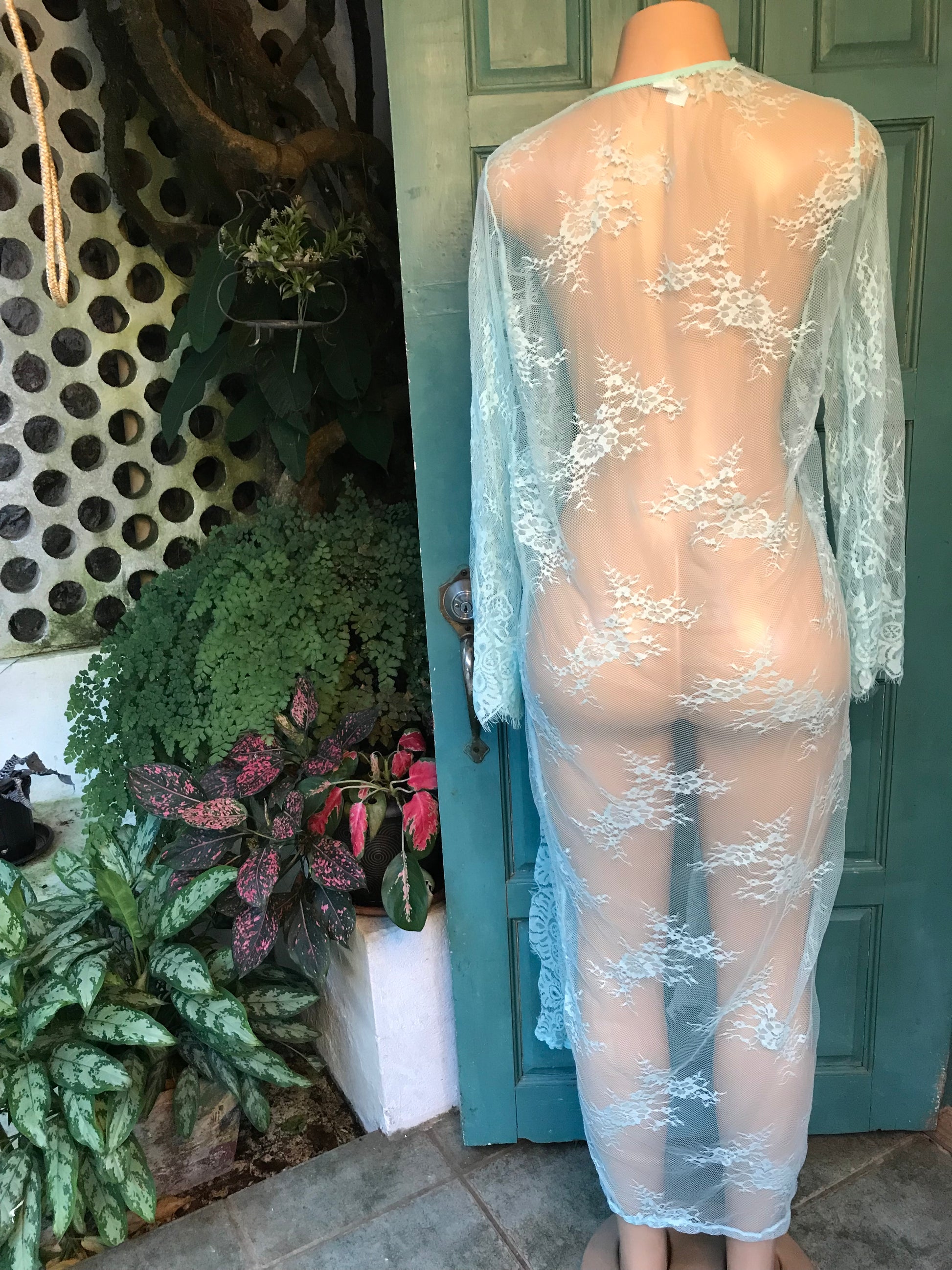 New Ice blue lace maxi robe / cover >>> S (can fit M)