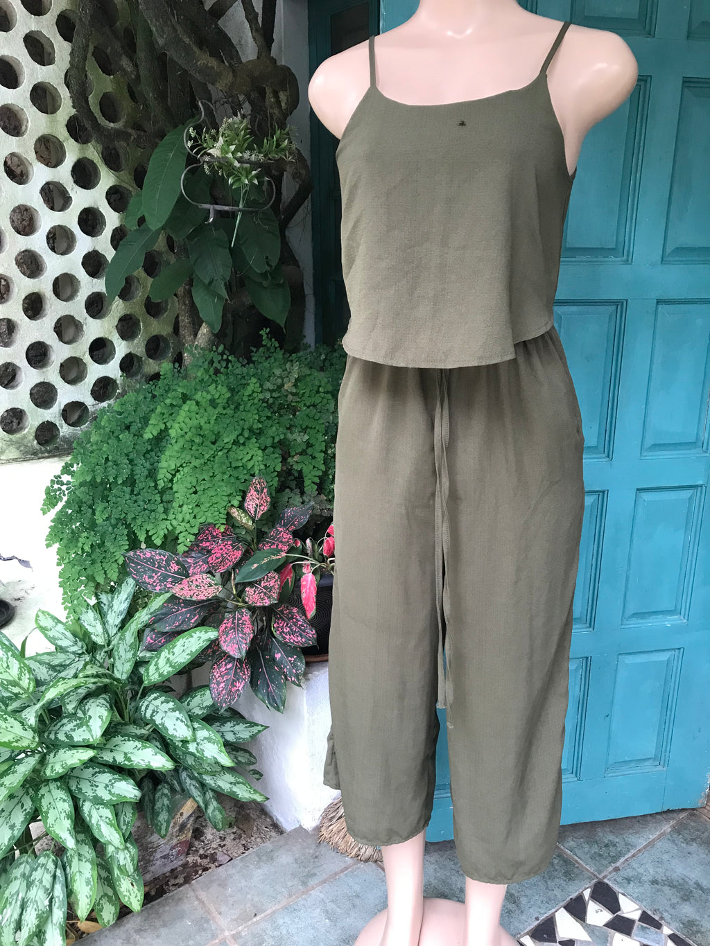 Army green jumpsuit ~~~S-M