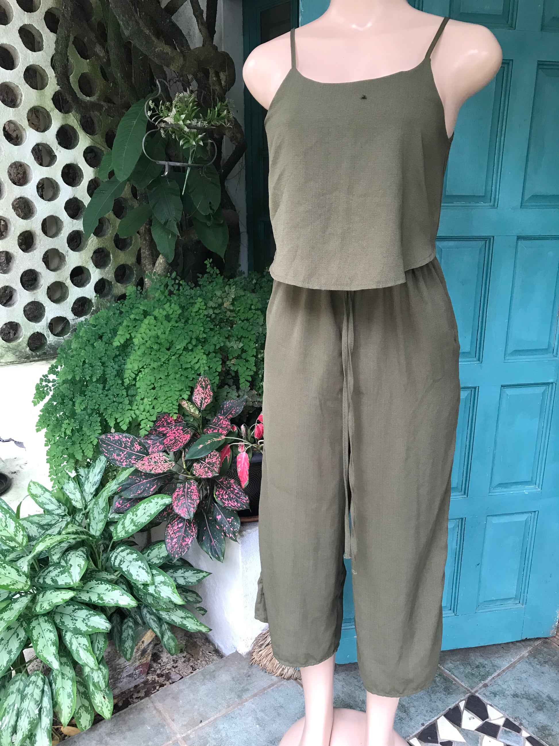 Army green jumpsuit ~~~S-M