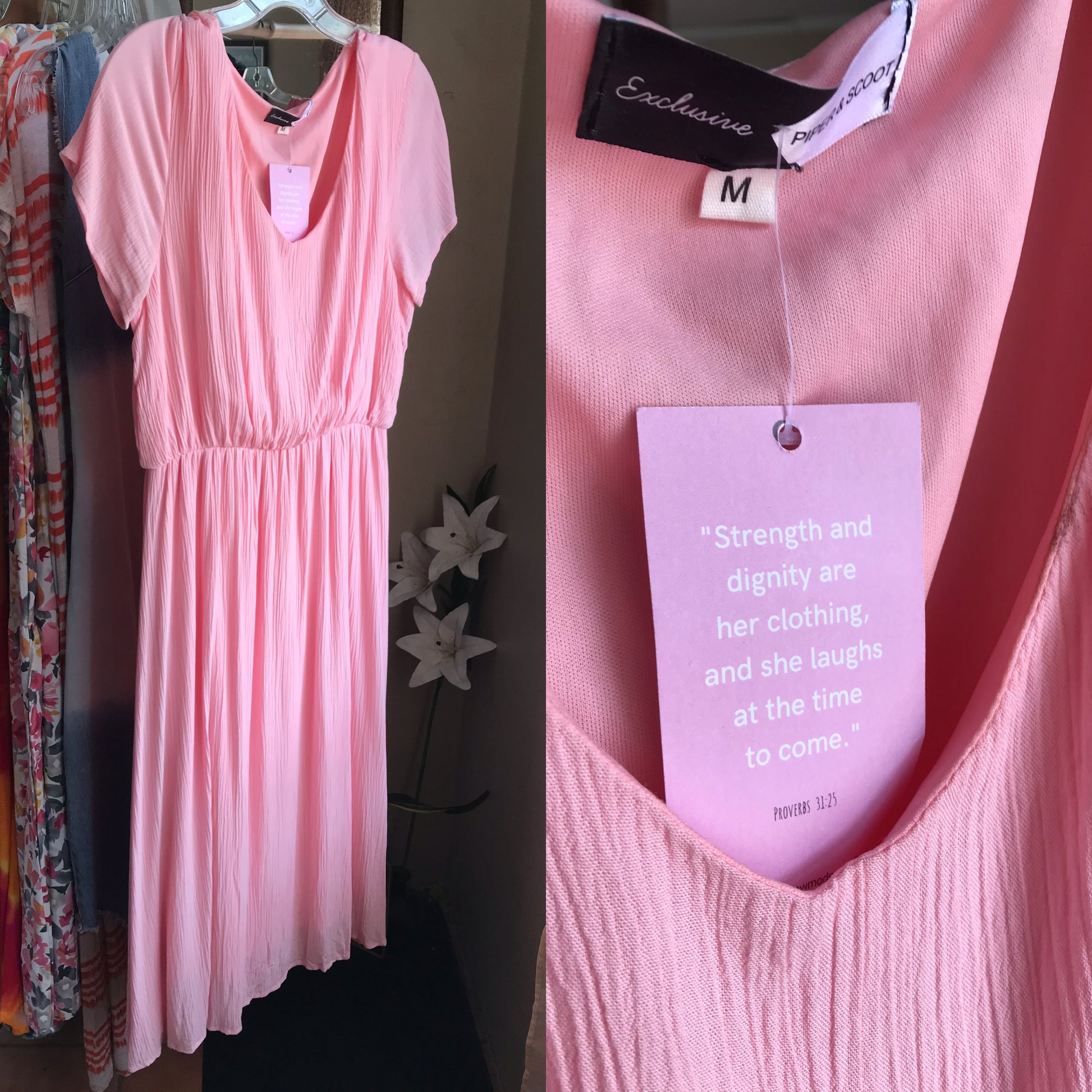 Pink crinkle Sunday dress new tag. L
