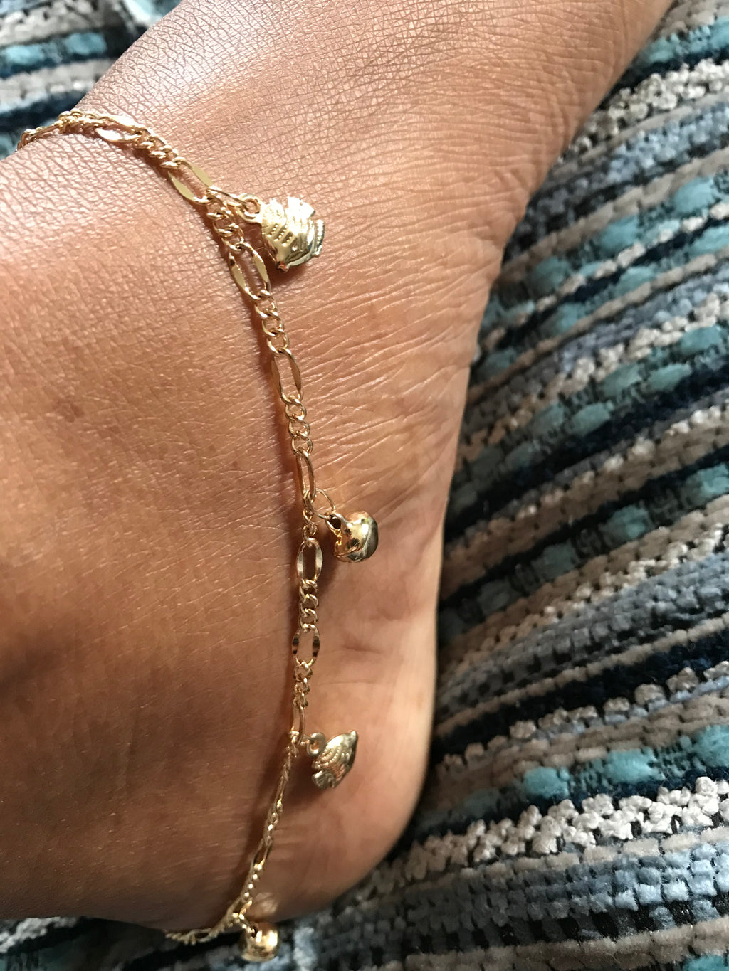 14k gold anklet fish jingle charm *** /XL