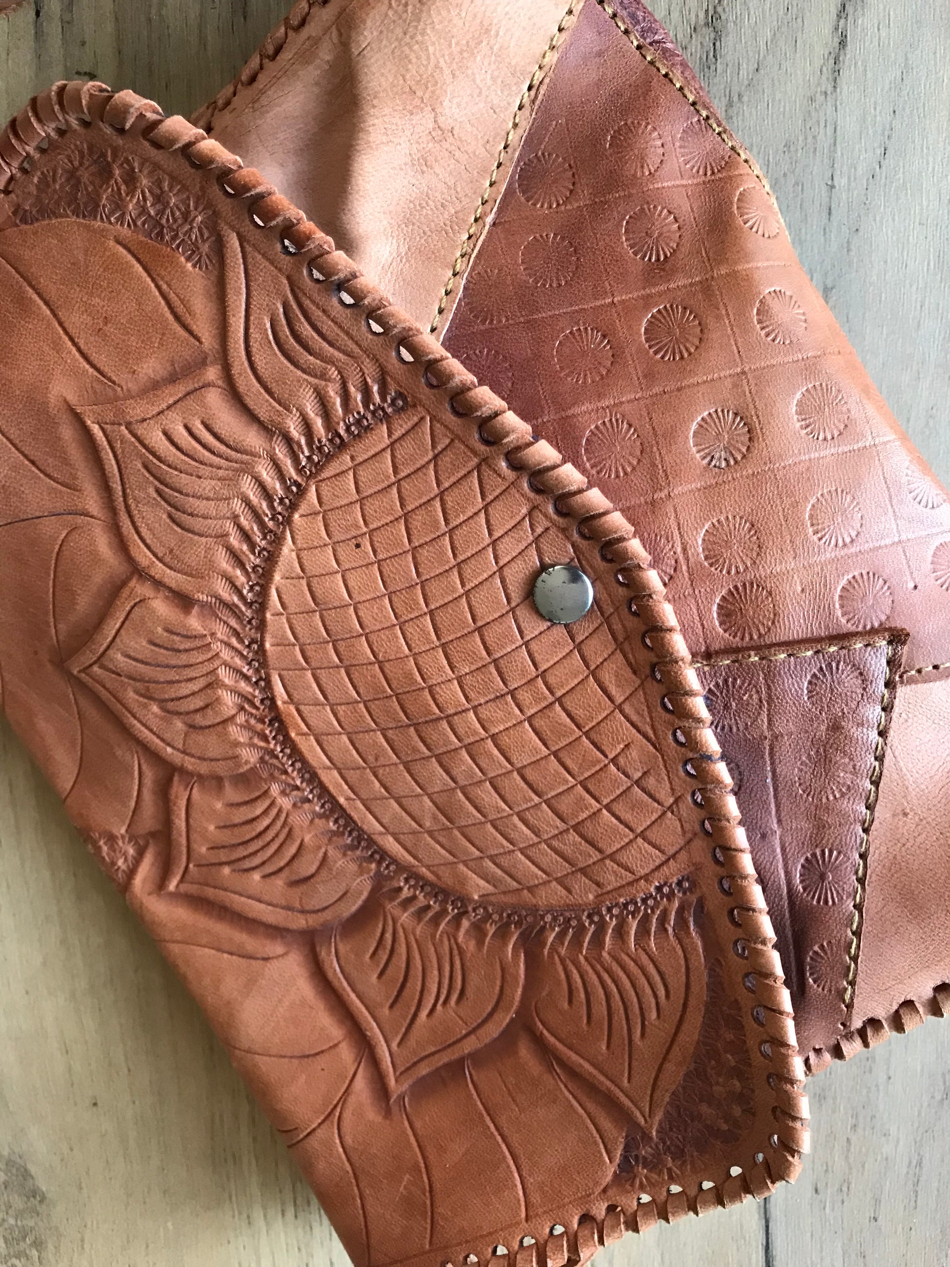Vintage leather patchwork cross body bag. crossbody bag