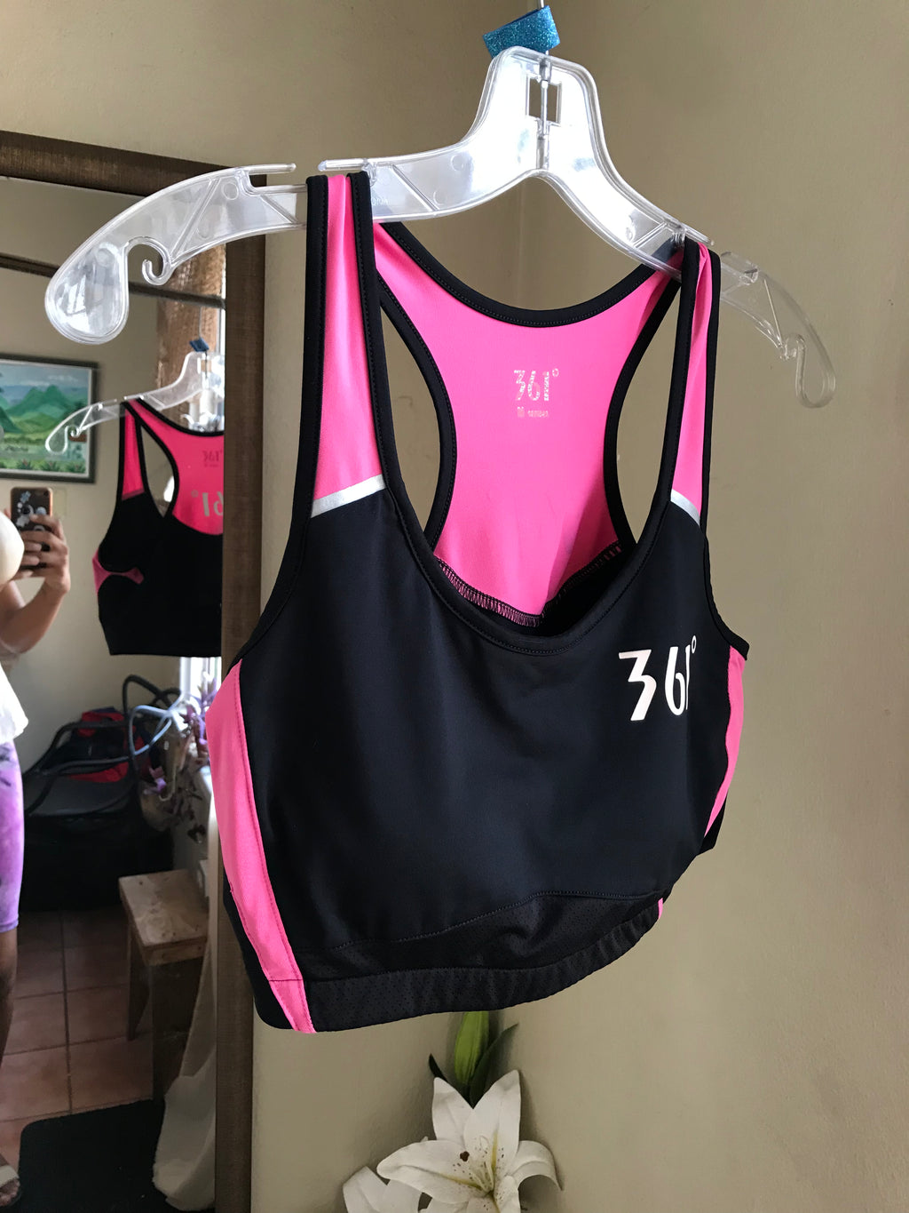 361 Pink black Exercise crop top ... M