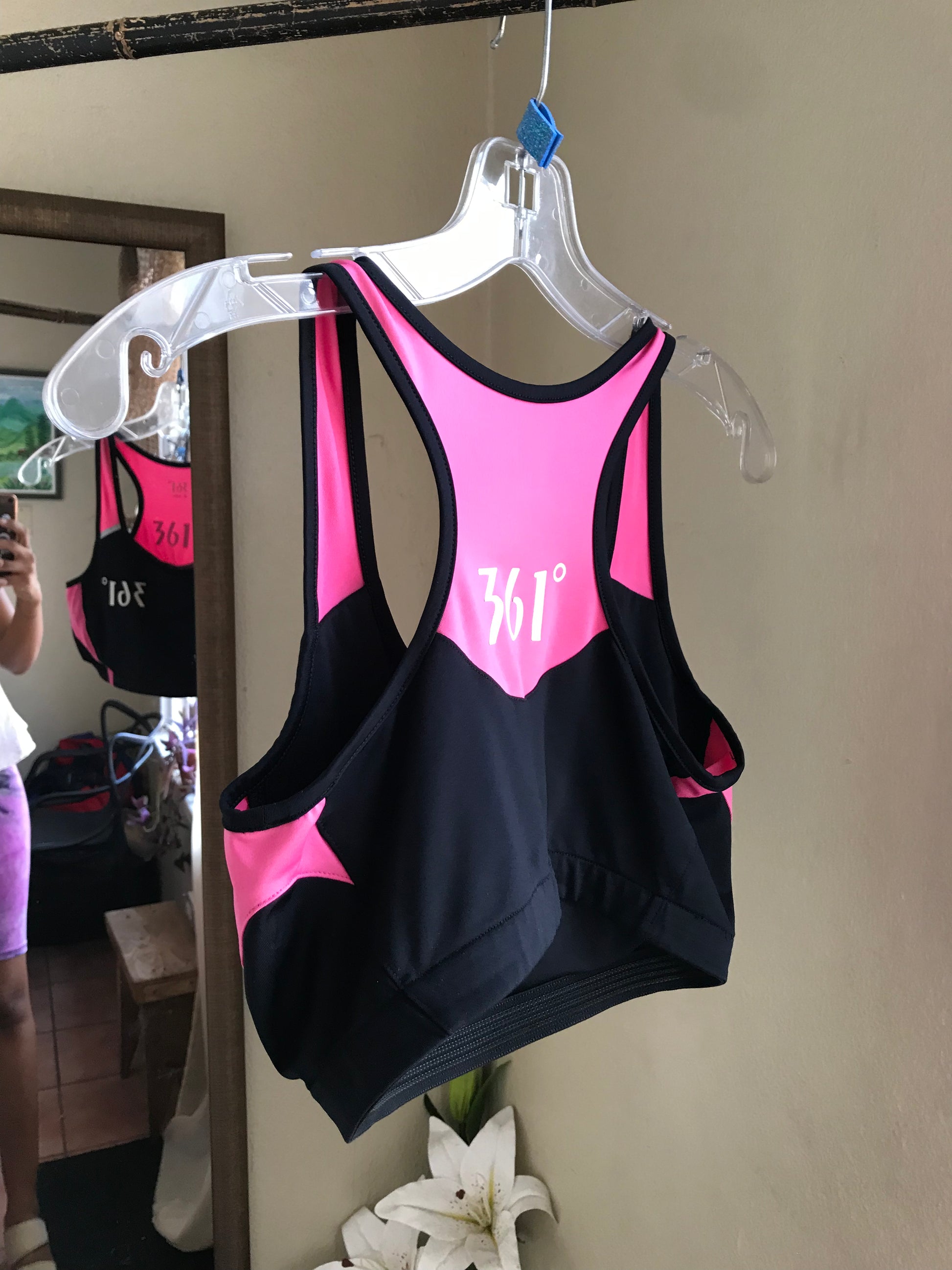 361 Pink black Exercise crop top ... M