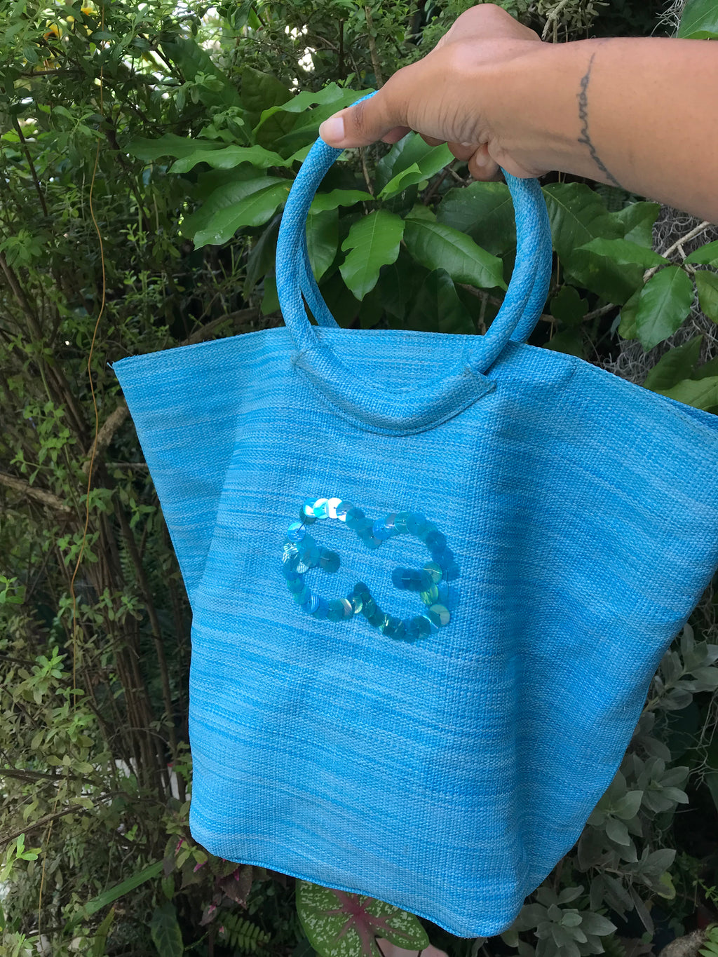 Escada blue island tote bag