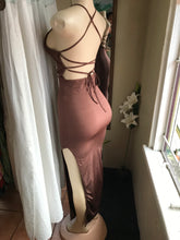 Load image into Gallery viewer, Chocolate brown stretch Slit dress occasion open back xs/s
