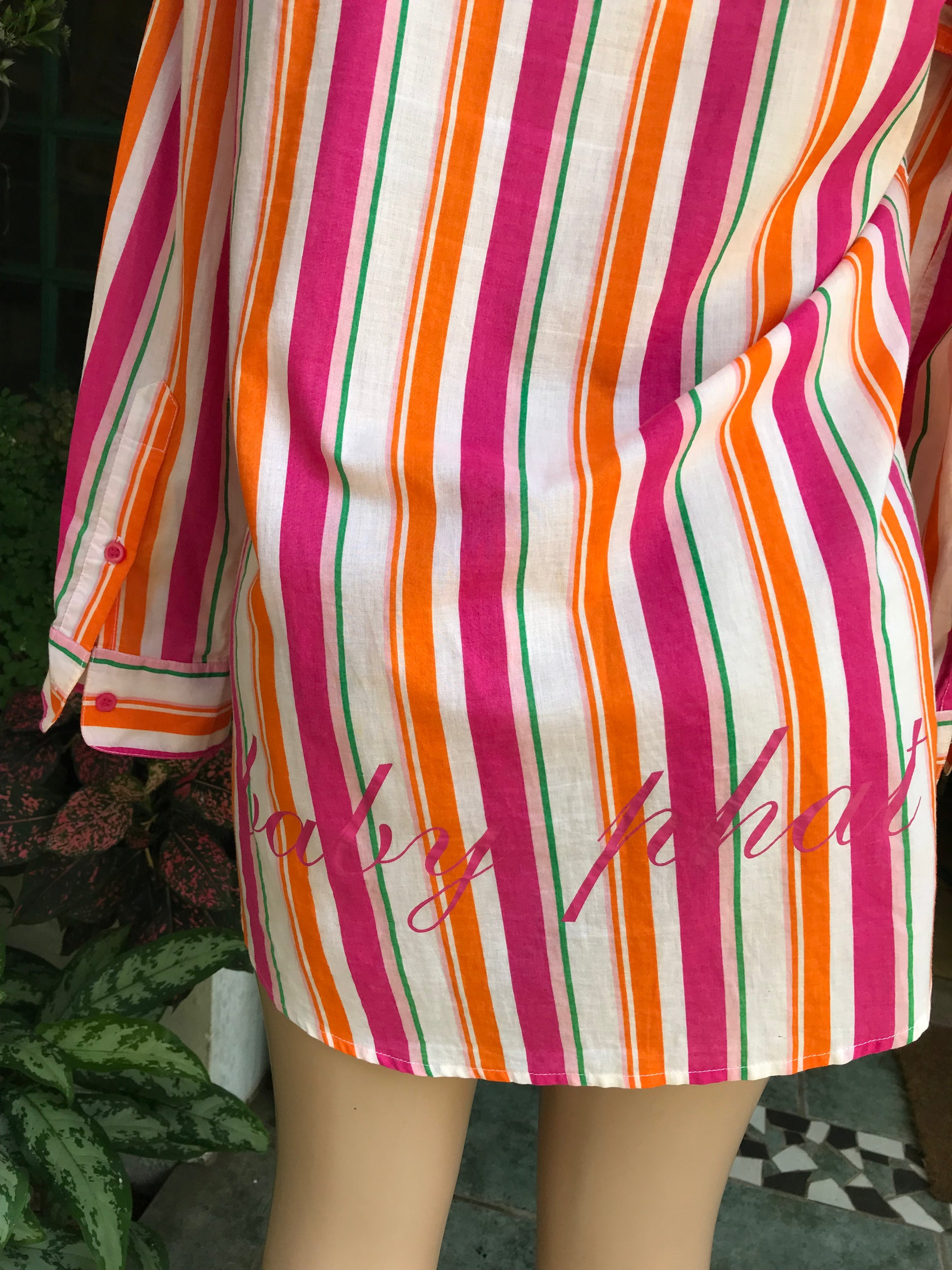 Baby phat retro organic candy stripe button blouse long...L