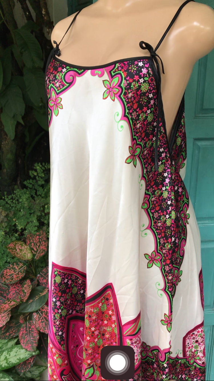 Silky print spaghetti dress one size