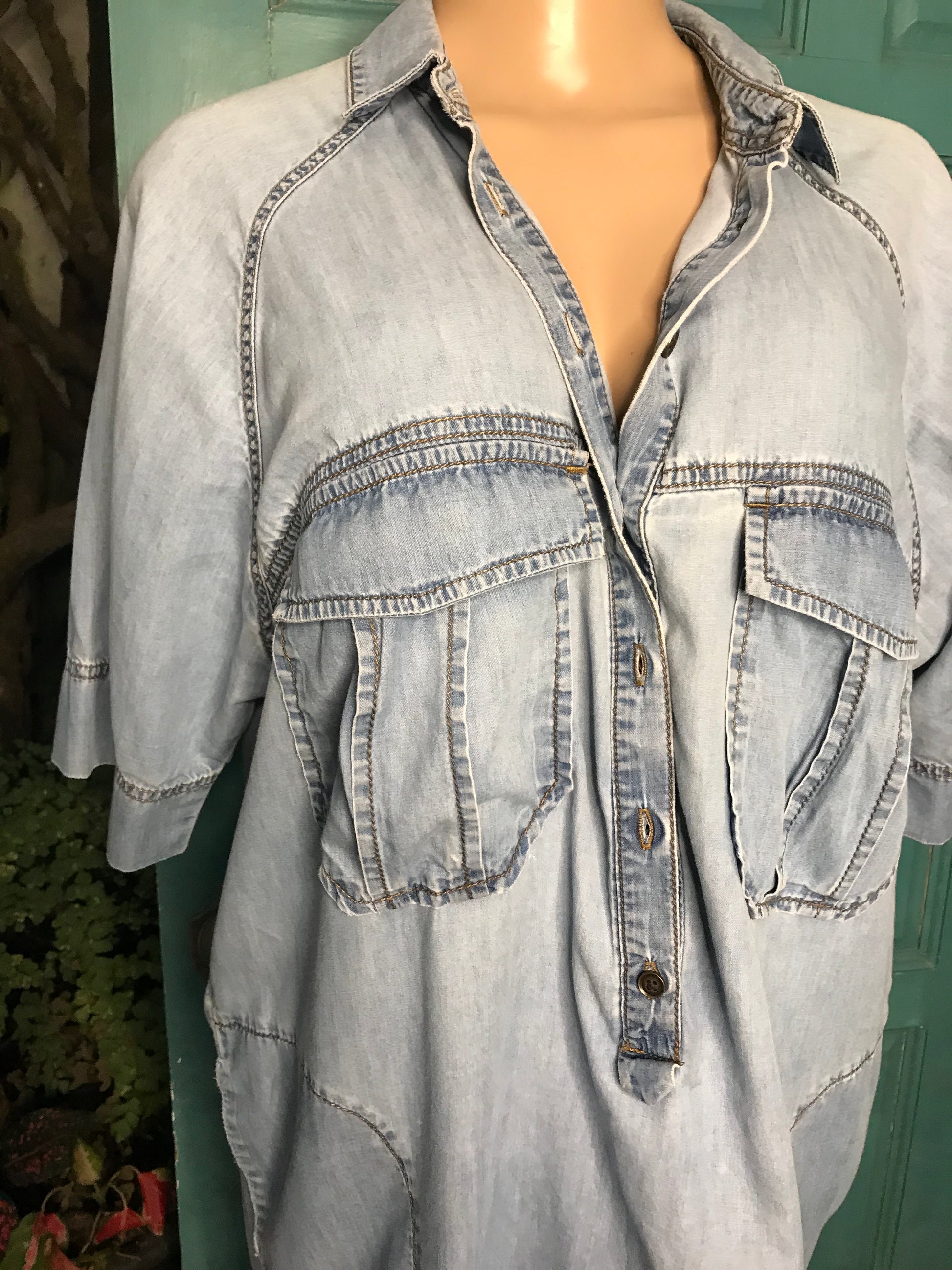 Retro Denim high low dress with pockets  M - L