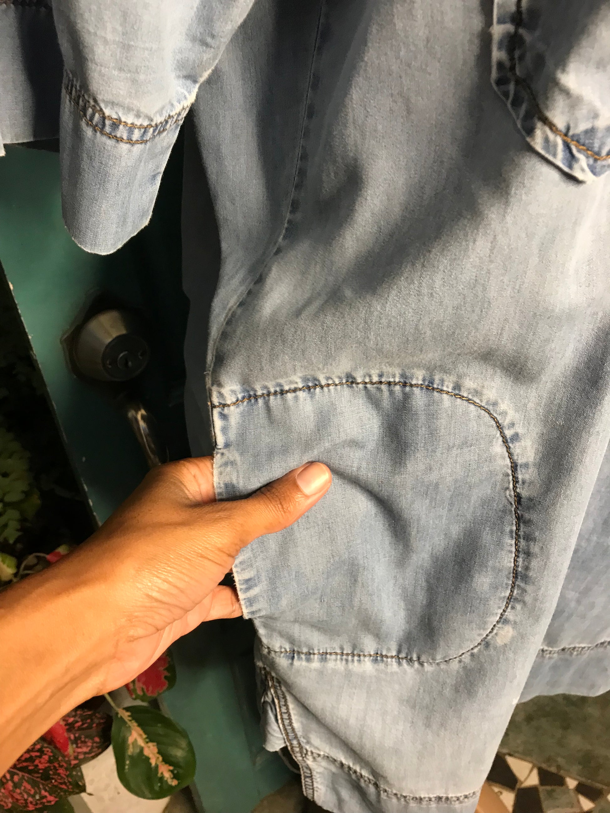 Retro Denim high low dress with pockets  M - L