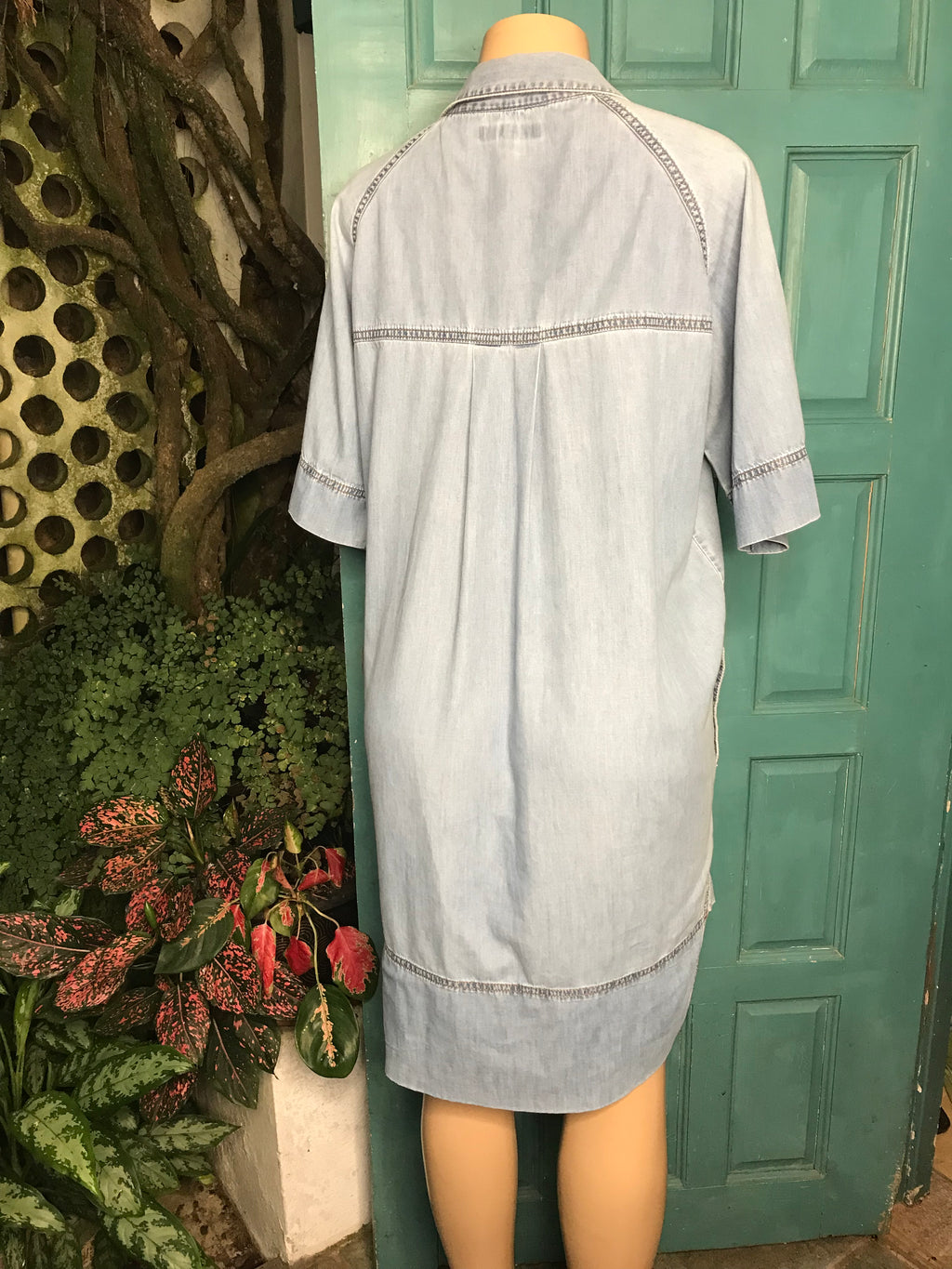 Retro Denim high low dress with pockets  M - L