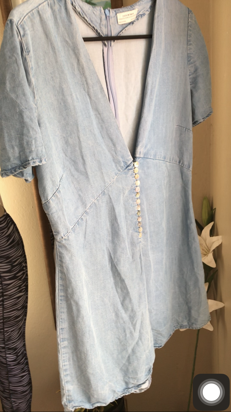 Zara Denim romper pearl button ~~~ S