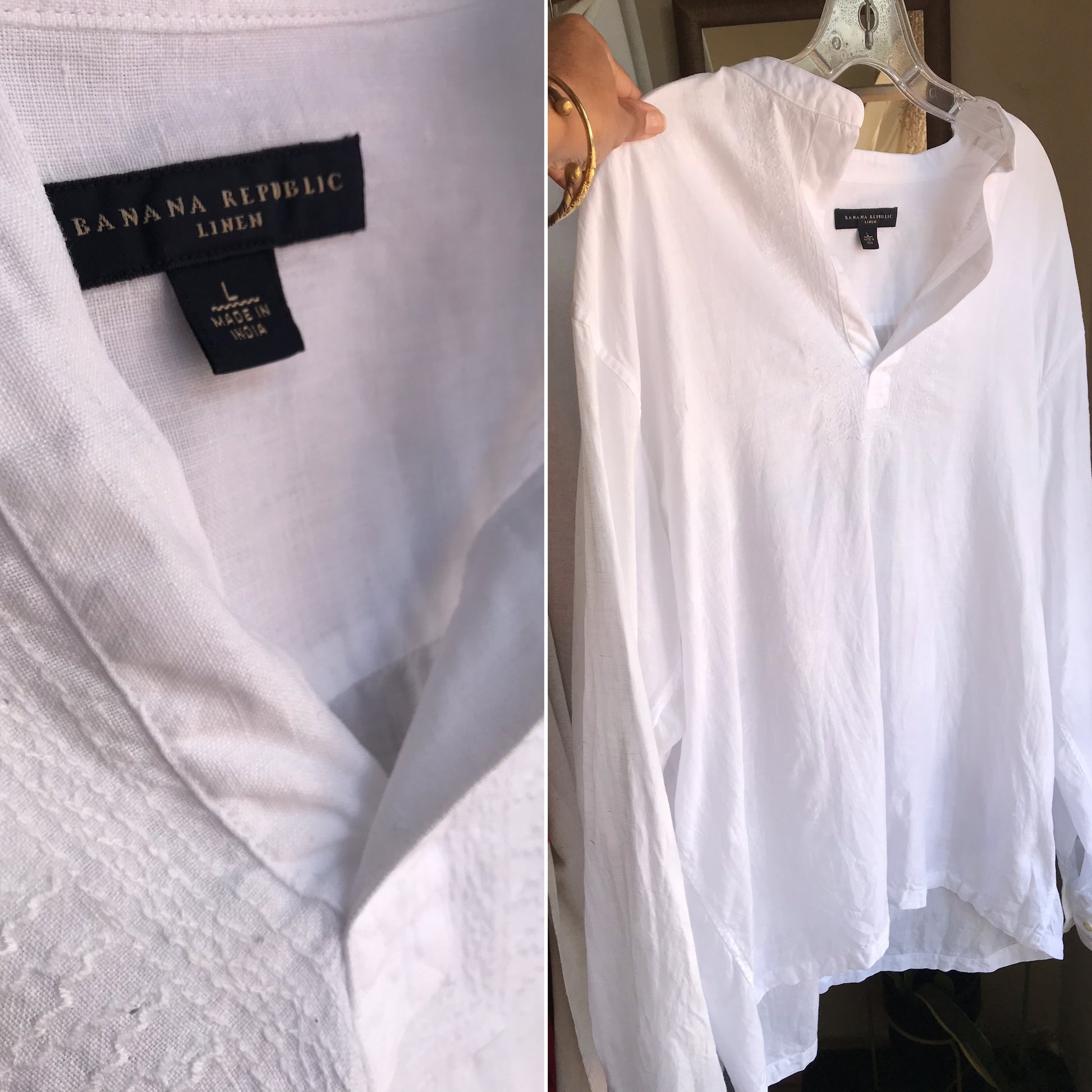 Banana Republic white linen embroidery detail top ... L