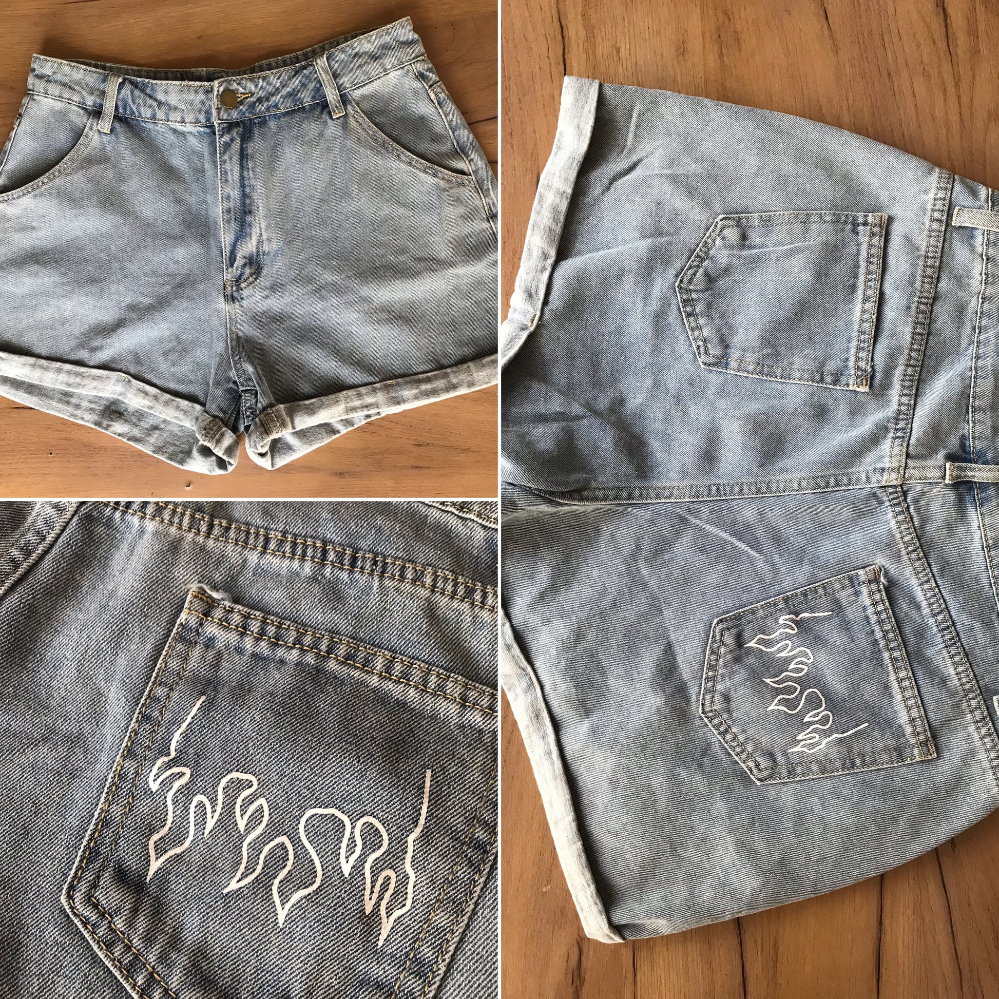 new retro style cuffed jean shorts back graphic . w32/m