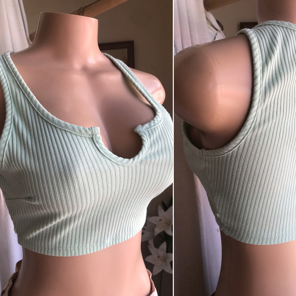 mint green ribbed crop top ... s