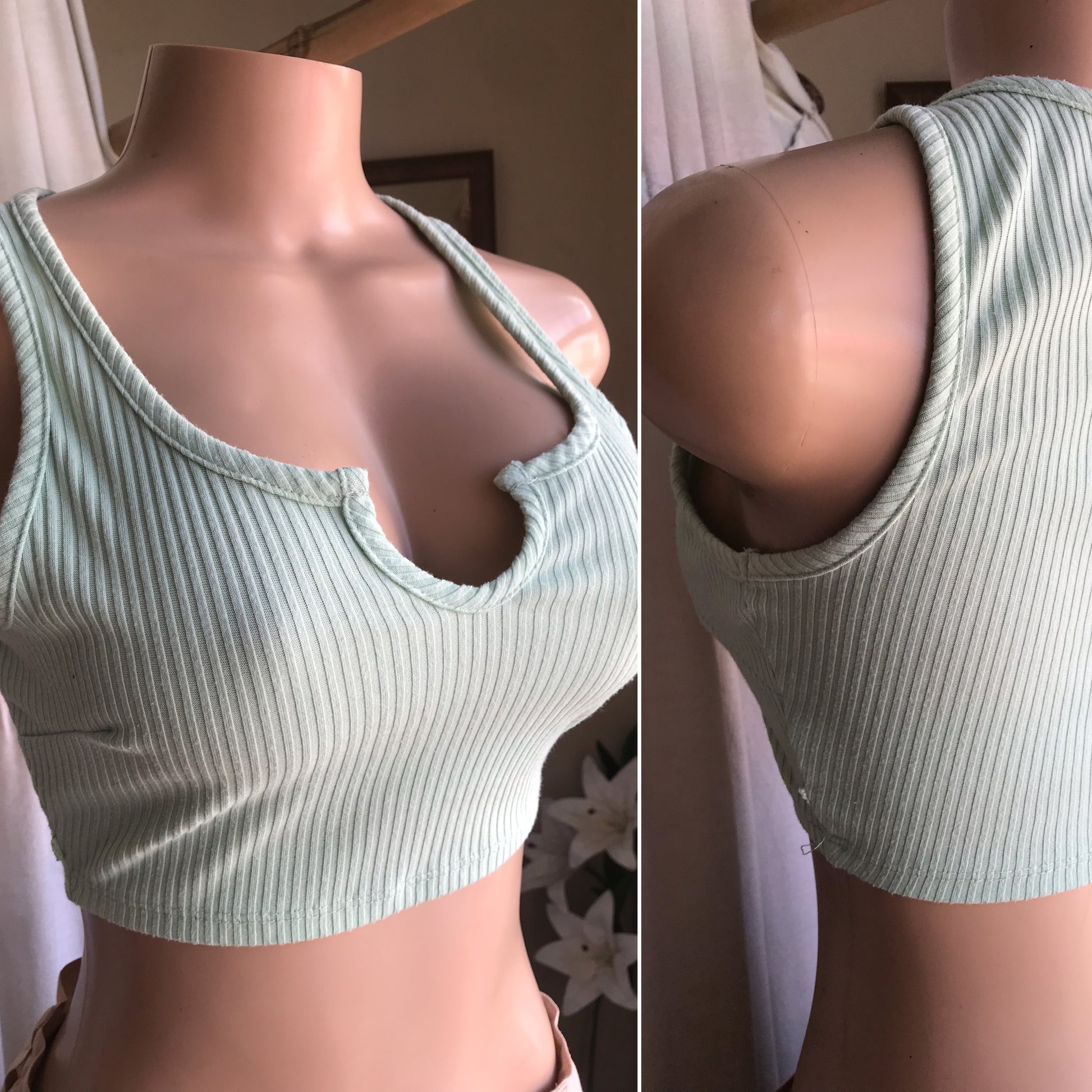 mint green ribbed crop top ... s