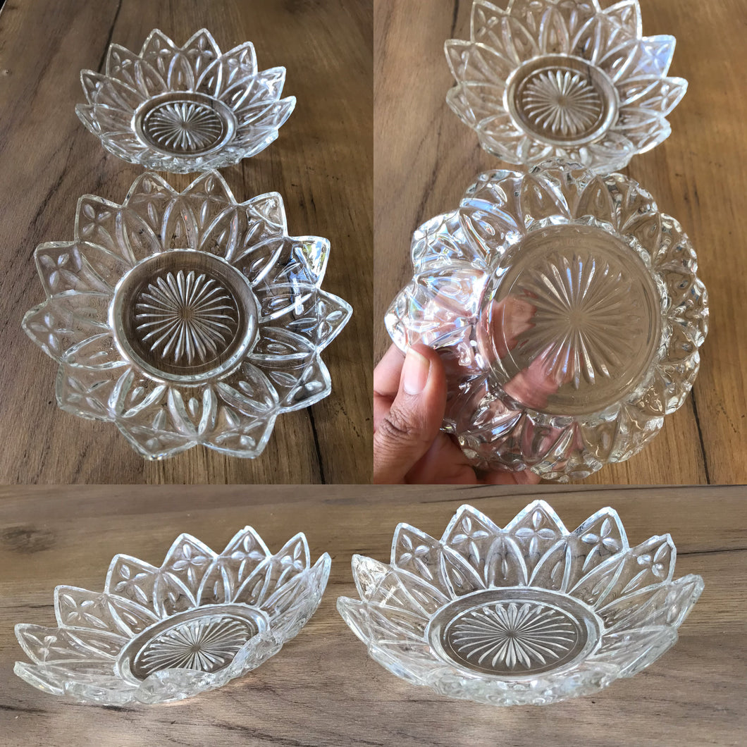 Vintage Set of 2 : fancy glass lotus flower bowl +++