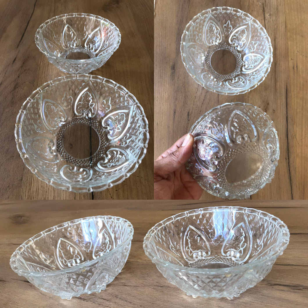 Vintage Set of 2 : fancy glass ice cream bowl +++