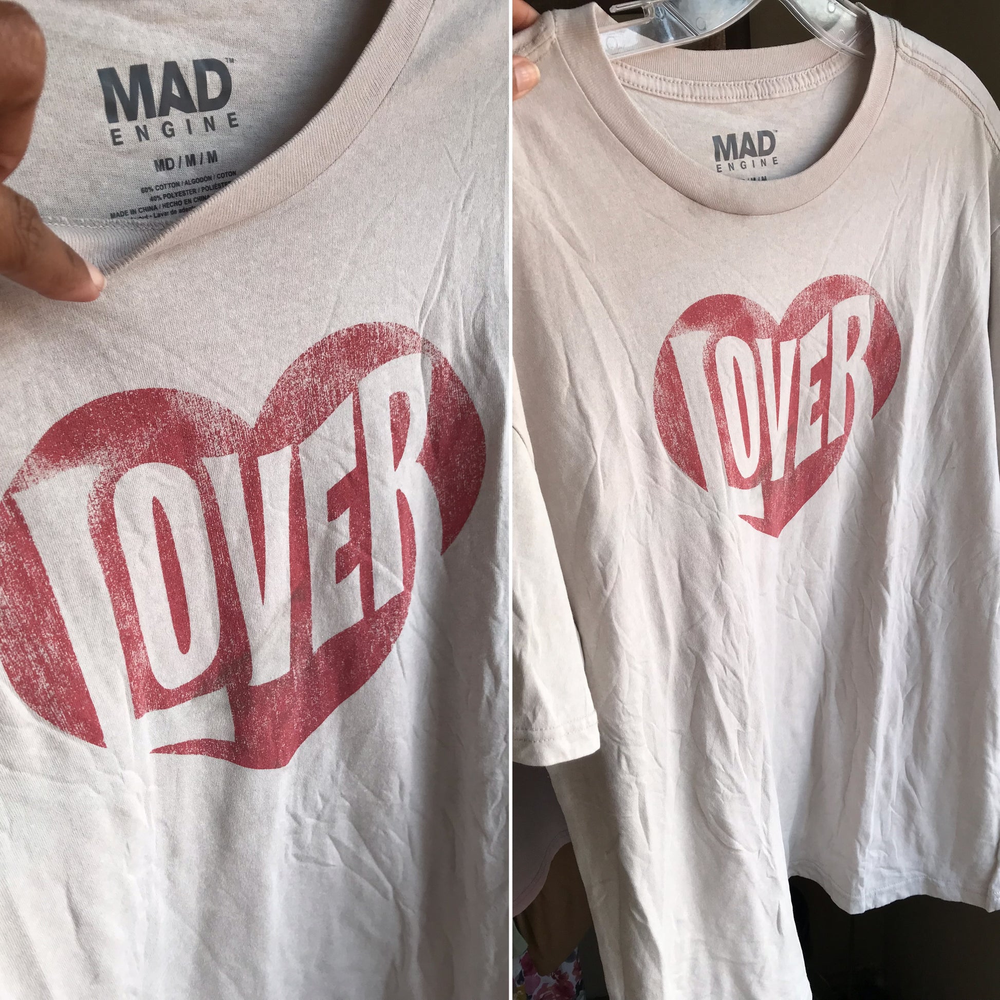 new 'LOVER' cream cotton blend graphic tee ;;; /XL