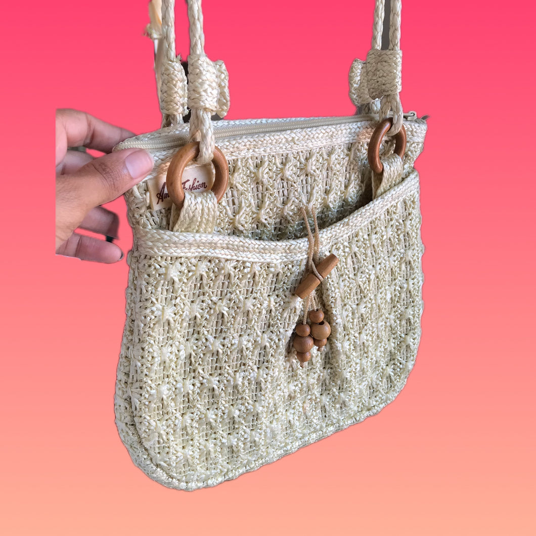 Vintage cream woven boho shoulder bag ^^^